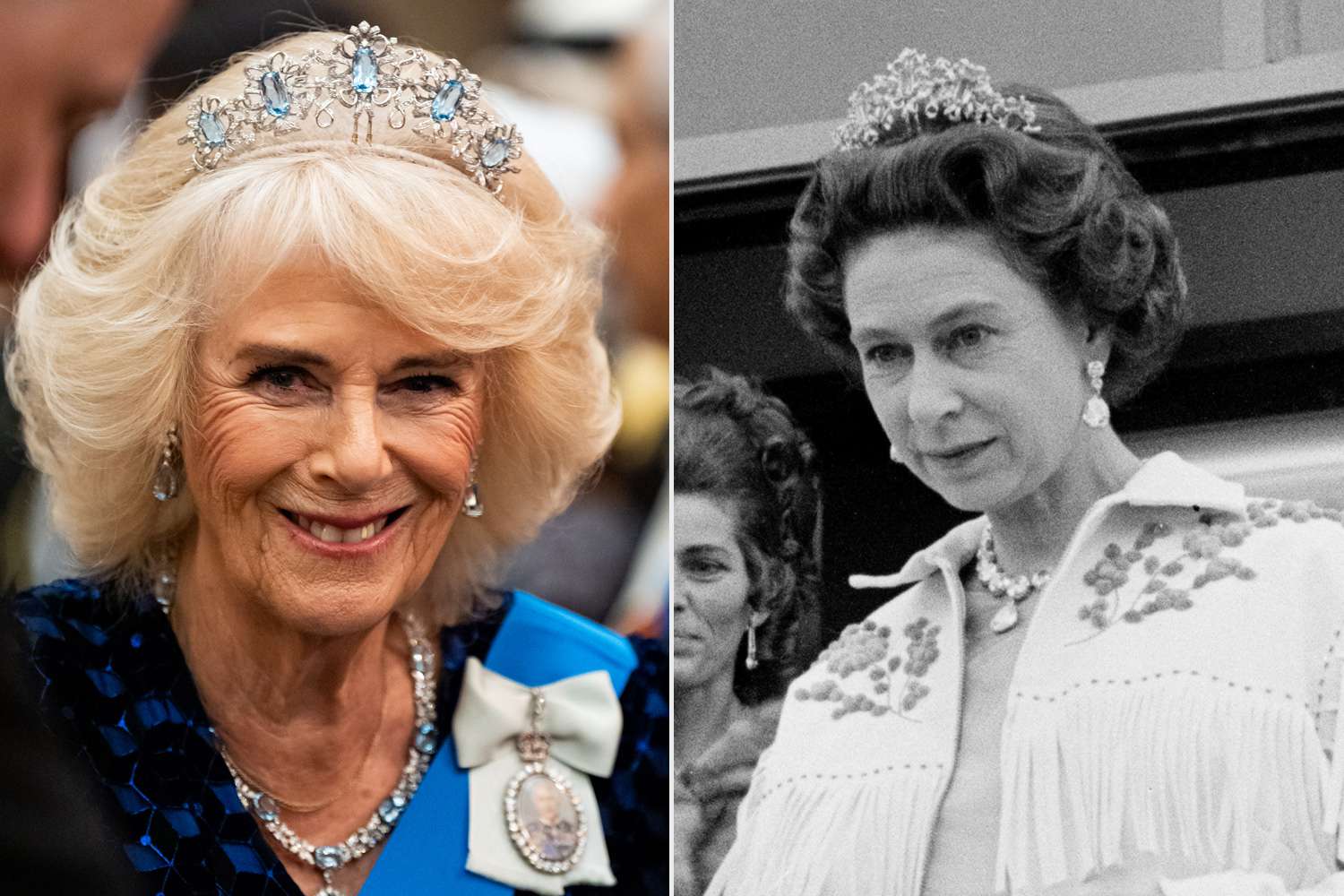 : Queen Camilla arrives to the Diplomatic Corps reception at Buckingham Palace; Queen Elizabeth II and Prince Philip leave Yellowknife City Hall in the Northwest Territories during a royal tour of Canada