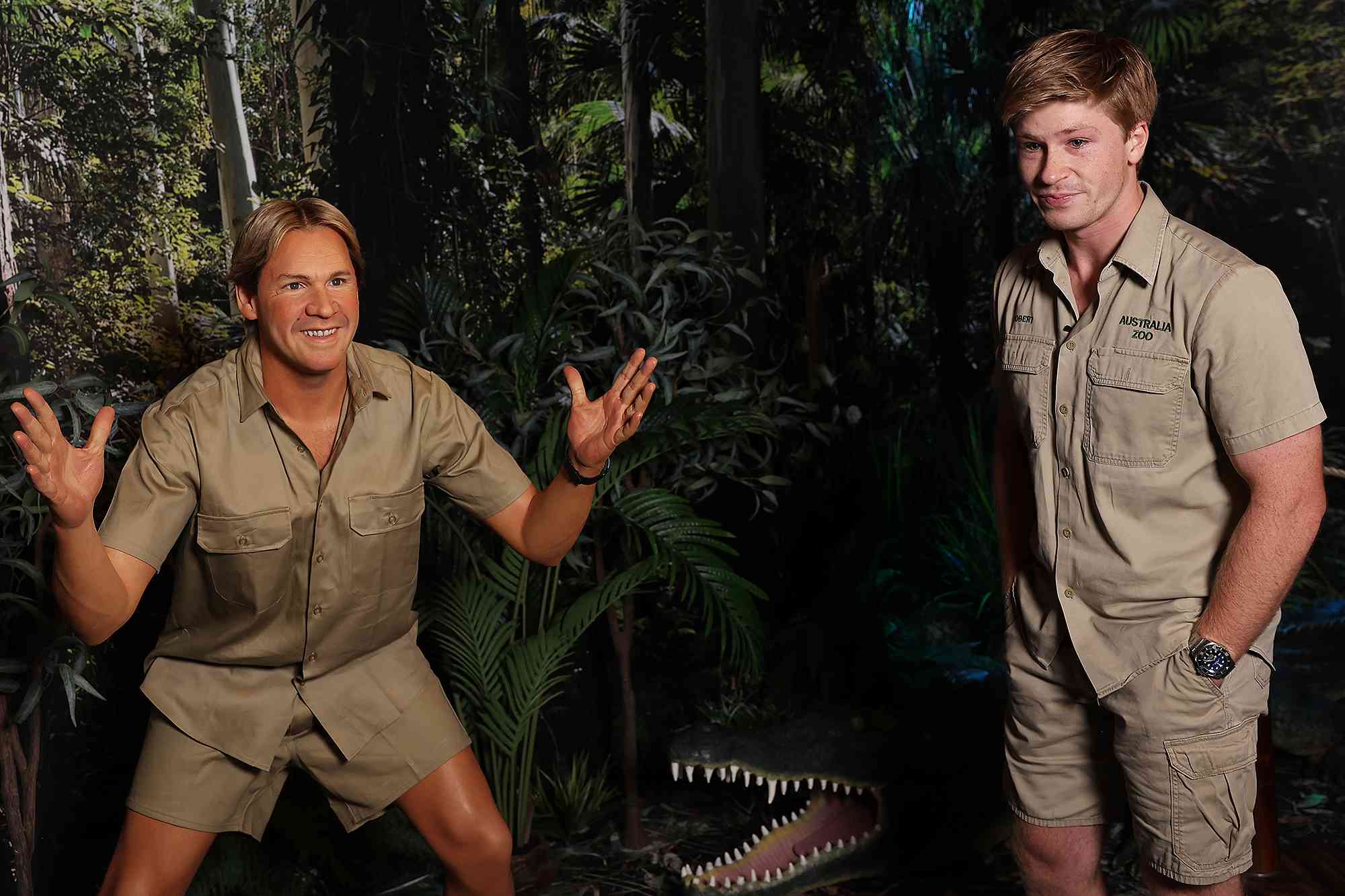 SYDNEY, AUSTRALIA - NOVEMBER 28: Robert Irwin reacts to seeing his father Steve's wax figure for the first time during the unveiling of the Robert Irwin Wax Figure at Madame Tussauds Sydney on November 28, 2024 in Sydney, Australia. 