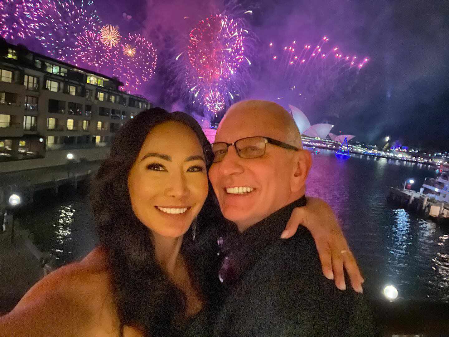 Gail Kim and husband Robert Irvine celebrate the 2024 New Year in Sydney, Australia.