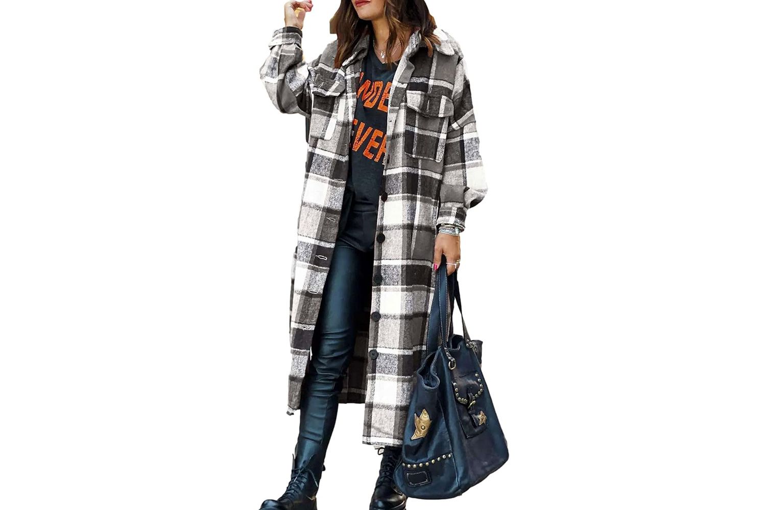 Amazon Ainangua Women's Casual Wool Blend Long Plaid Shirt Jacket