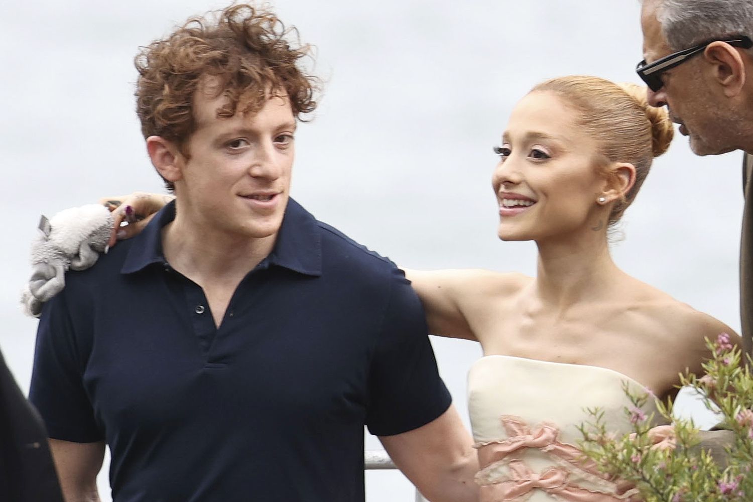 Ariana Grande and boyfriend Ethan Slater, who have just gone Instagram official, are pictured hugging as they leave the Wicked photo call in Sydney