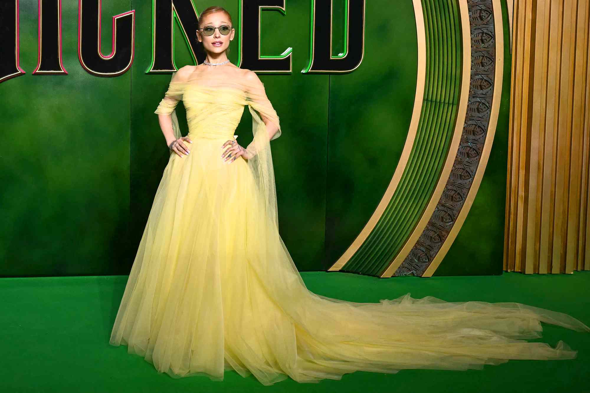 US singer Ariana Grande poses on the red carpet upon arrival for the UK premiere of the film Wicked at the Royal Festival Hall in central London on November 18, 2024. 