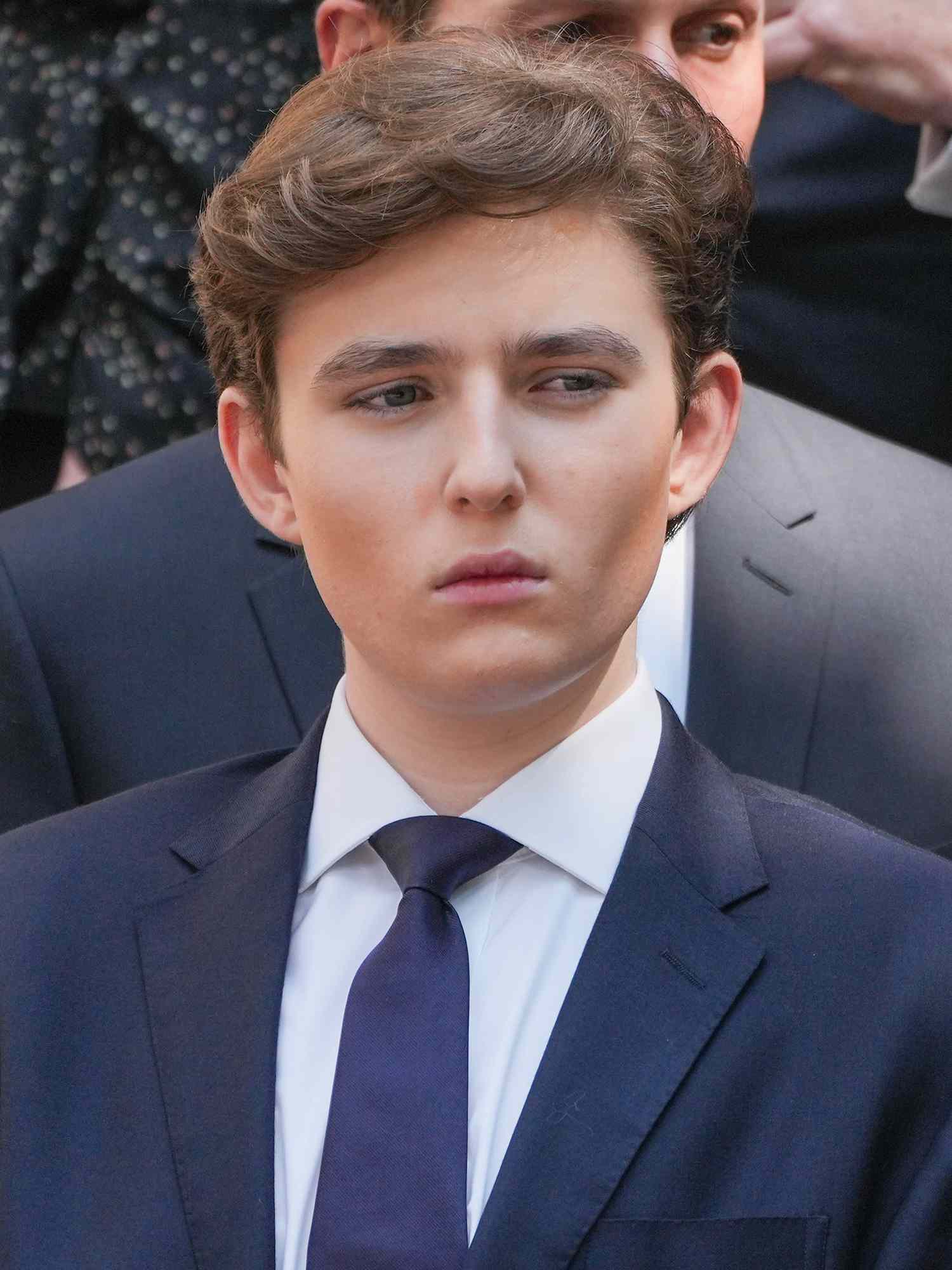 Barron Trump is seen at the funeral of Ivana Trump on July 20, 2022 