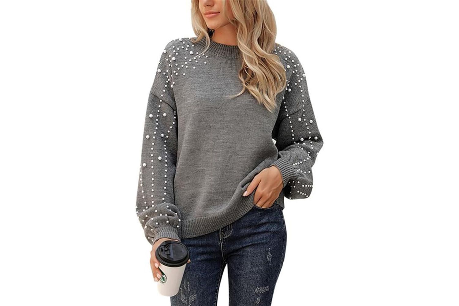 chunky sweater with pearls