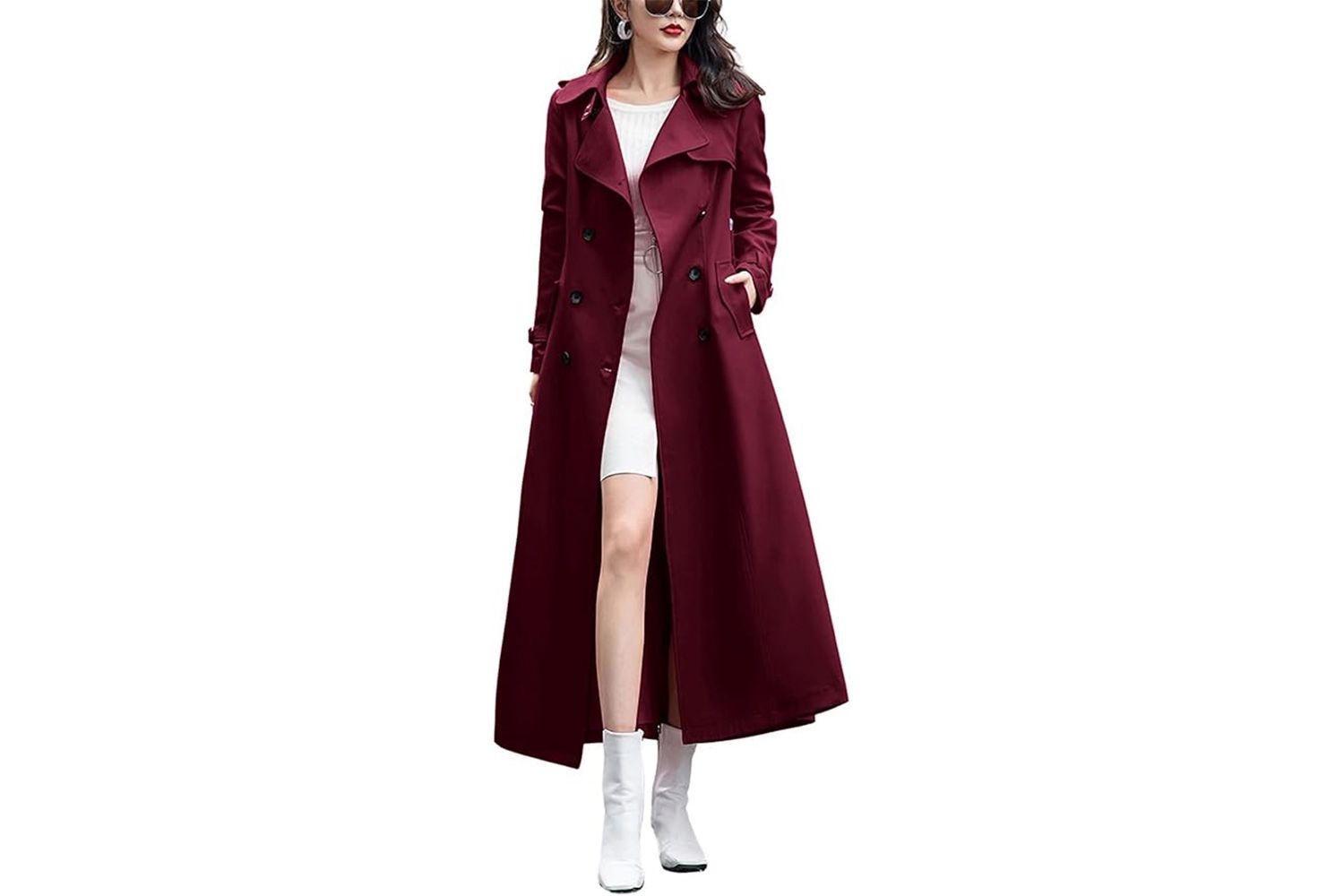 Amazon chouyatou Women's Fall Dressy Office Double Breasted Maxi Long Trench Coat