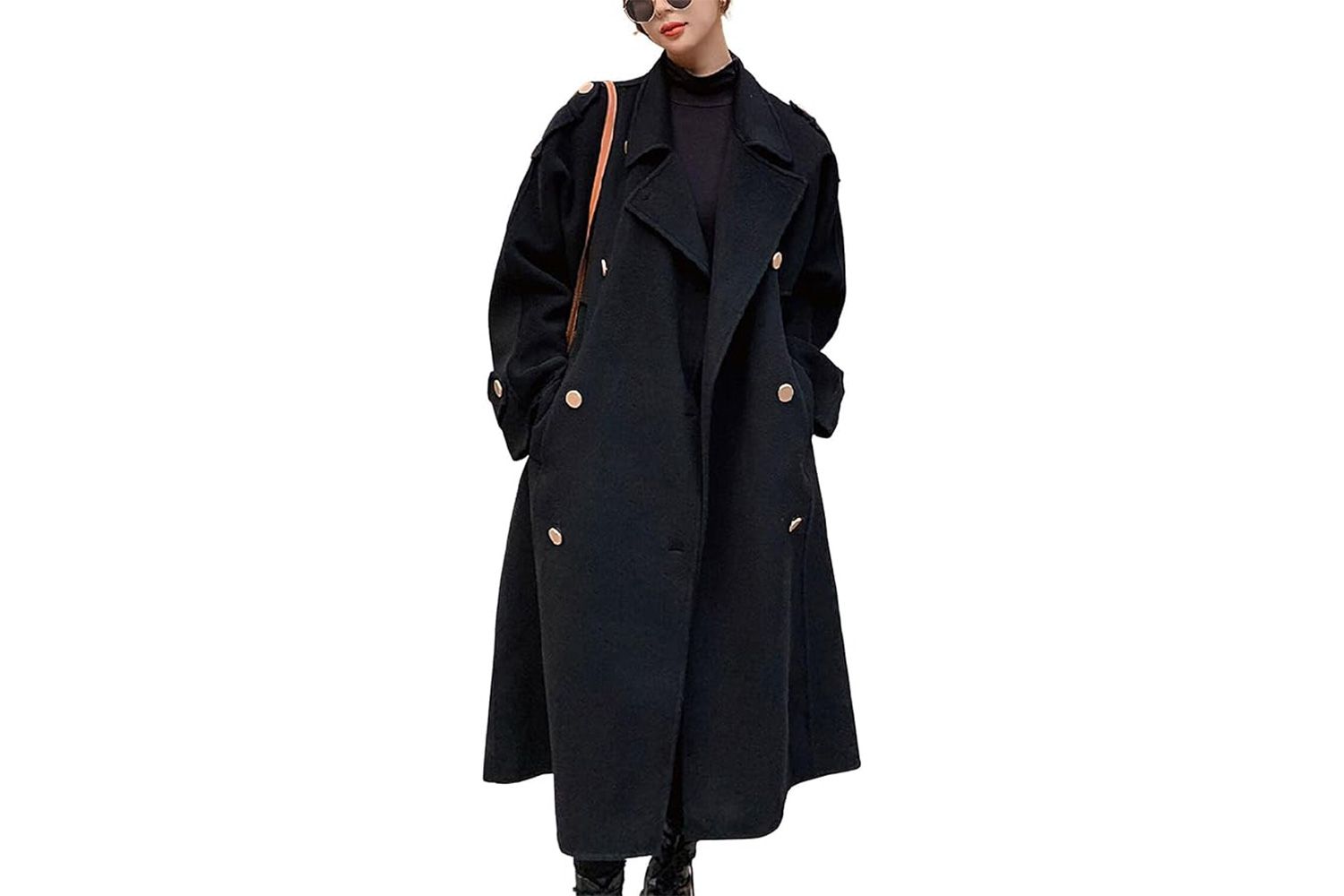 Amazon chouyatou Women's Winter Double Breasted Midi Long Wool Pea Coat