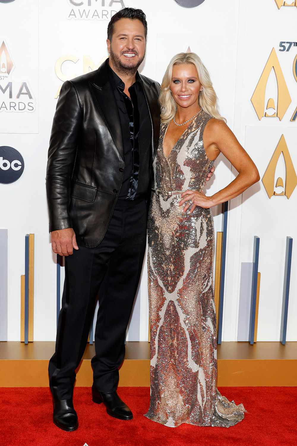 Luke Bryan and Caroline Boyer attend the 57th Annual CMA Awards at Bridgestone Arena on November 08, 2023 in Nashville, Tennessee.