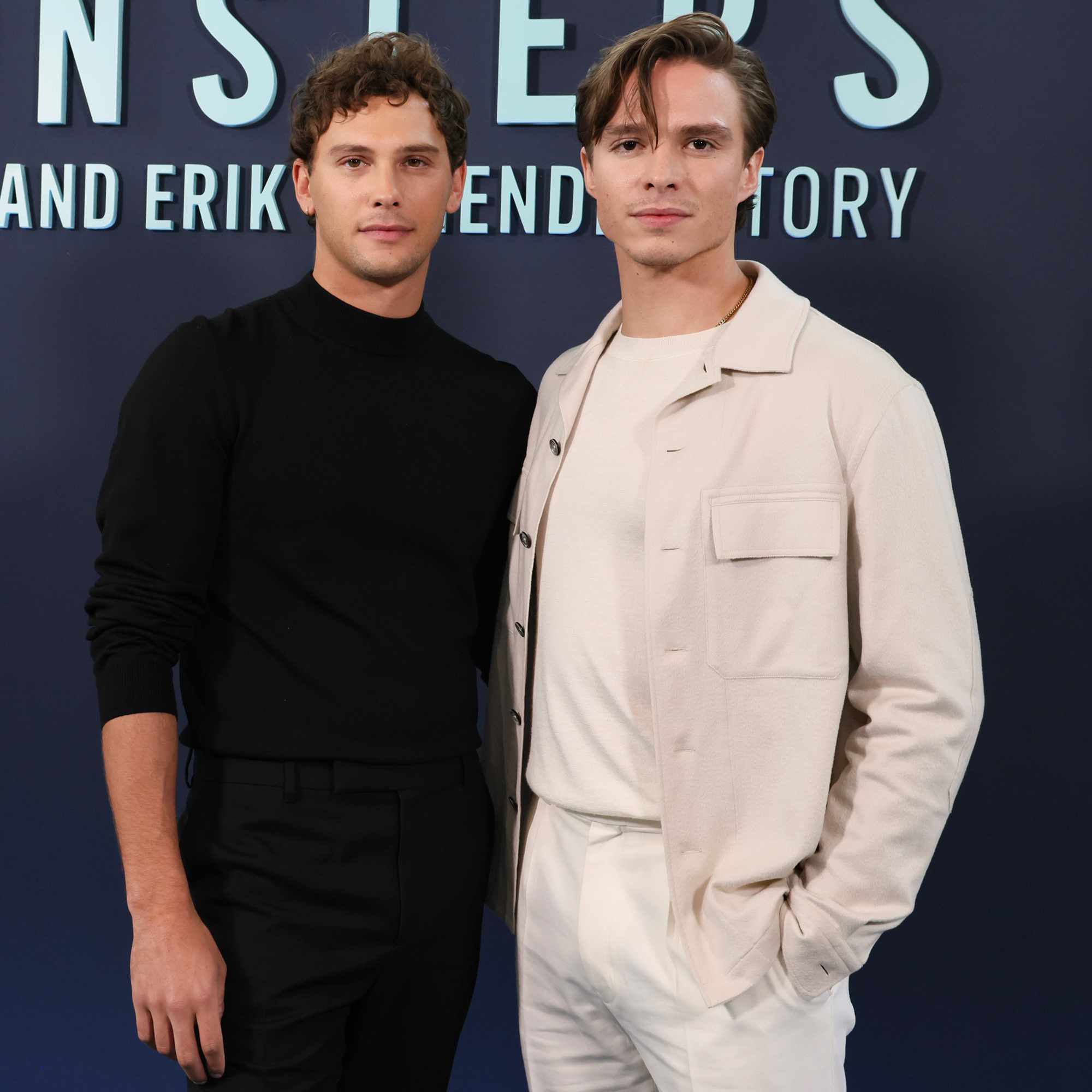 Cooper Koch and Nicholas Alexander Chavez attend Netflix's FYSEE Showcase photocall for Monsters: The Lyle And Erik Menendez Story at TUDUM Theater on November 02, 2024 in Hollywood, California. 