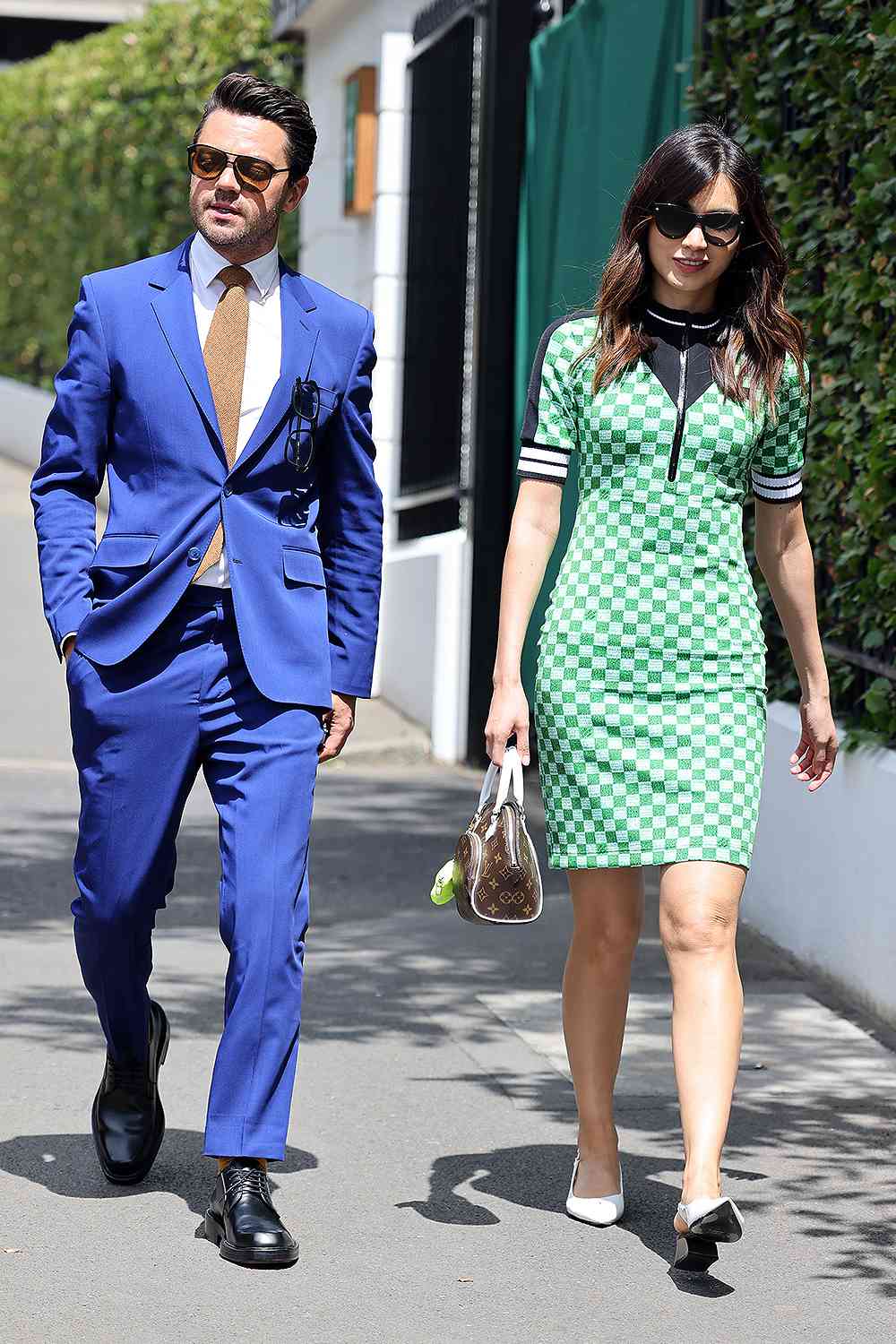 Dominic Cooper and Gemma Chan attends Wimbledon 2022 - Day 10 at All England Lawn Tennis and Croquet Club on July 06, 2022 in London, England.