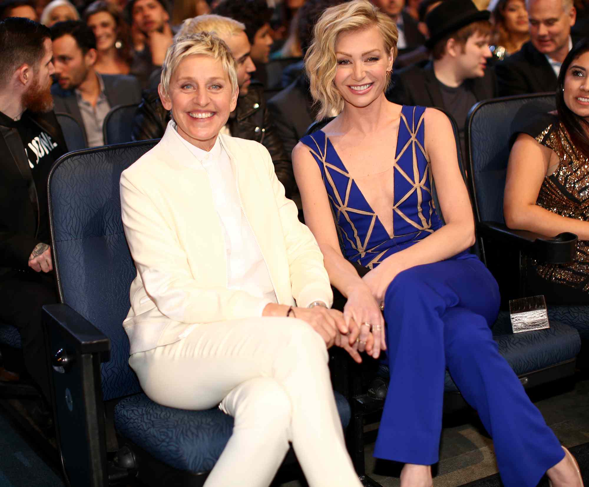 Ellen DeGeneres (L) and actress Portia de Rossi attend The 41st Annual People's Choice Awards at Nokia Theatre LA Live on January 7, 2015 in Los Angeles, California