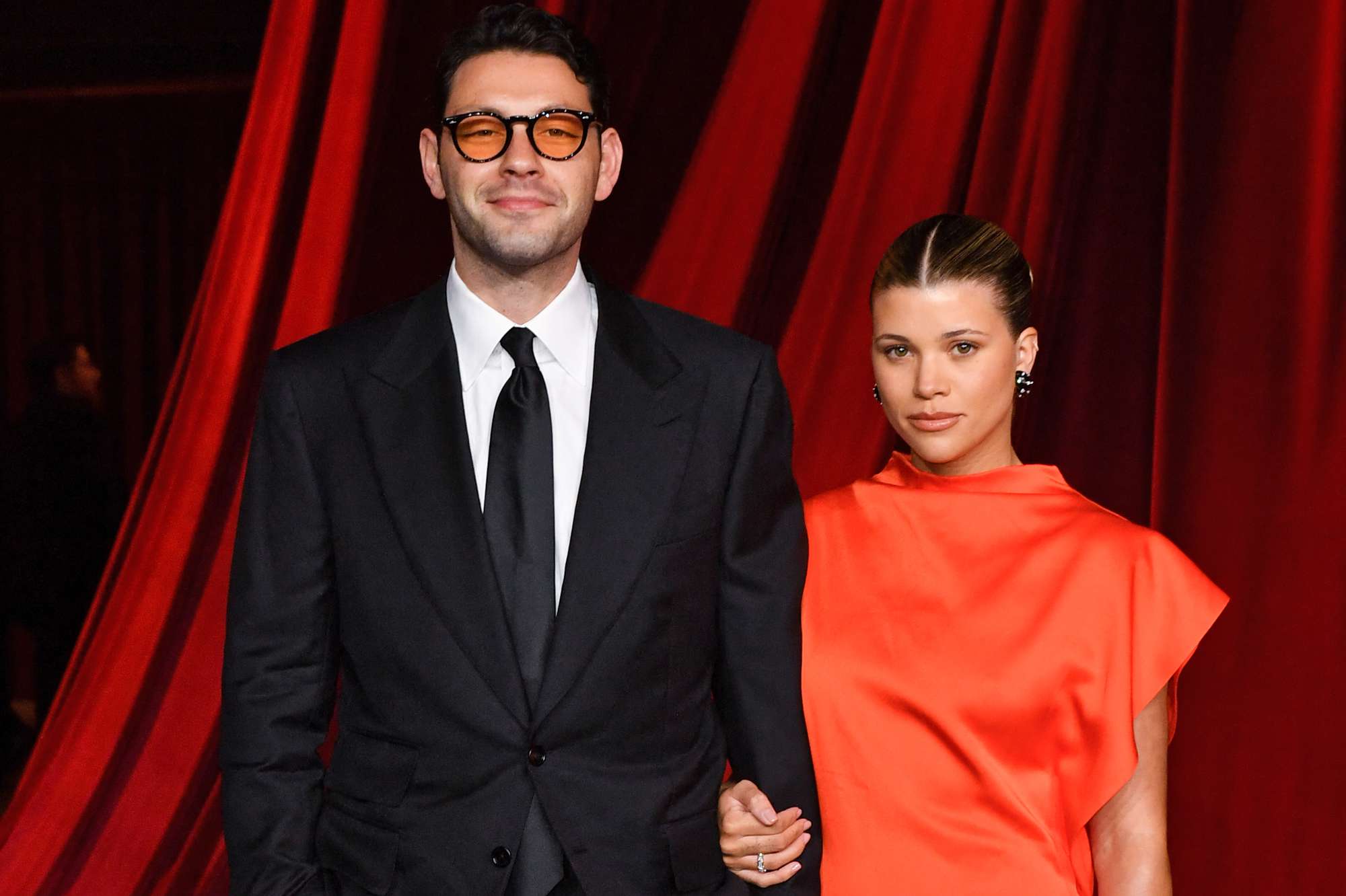 British record executive Elliot Grainge and his wife US model Sofia Richie arrive for the 4th Annual Academy Museum Gala at the Academy Museum of Motion Pictures in Los Angeles, October 19, 2024.