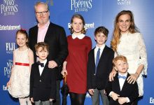 Jim Gaffigan and Jeannie Gaffigan with their kids at a screening of