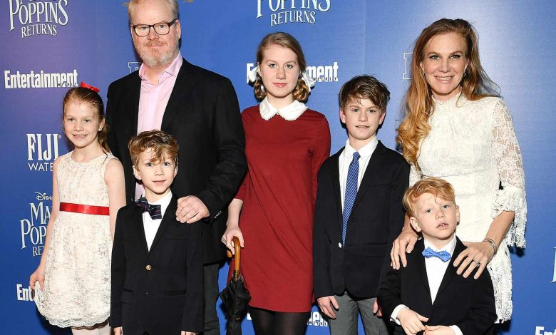 Jim Gaffigan and Jeannie Gaffigan with their kids at a screening of