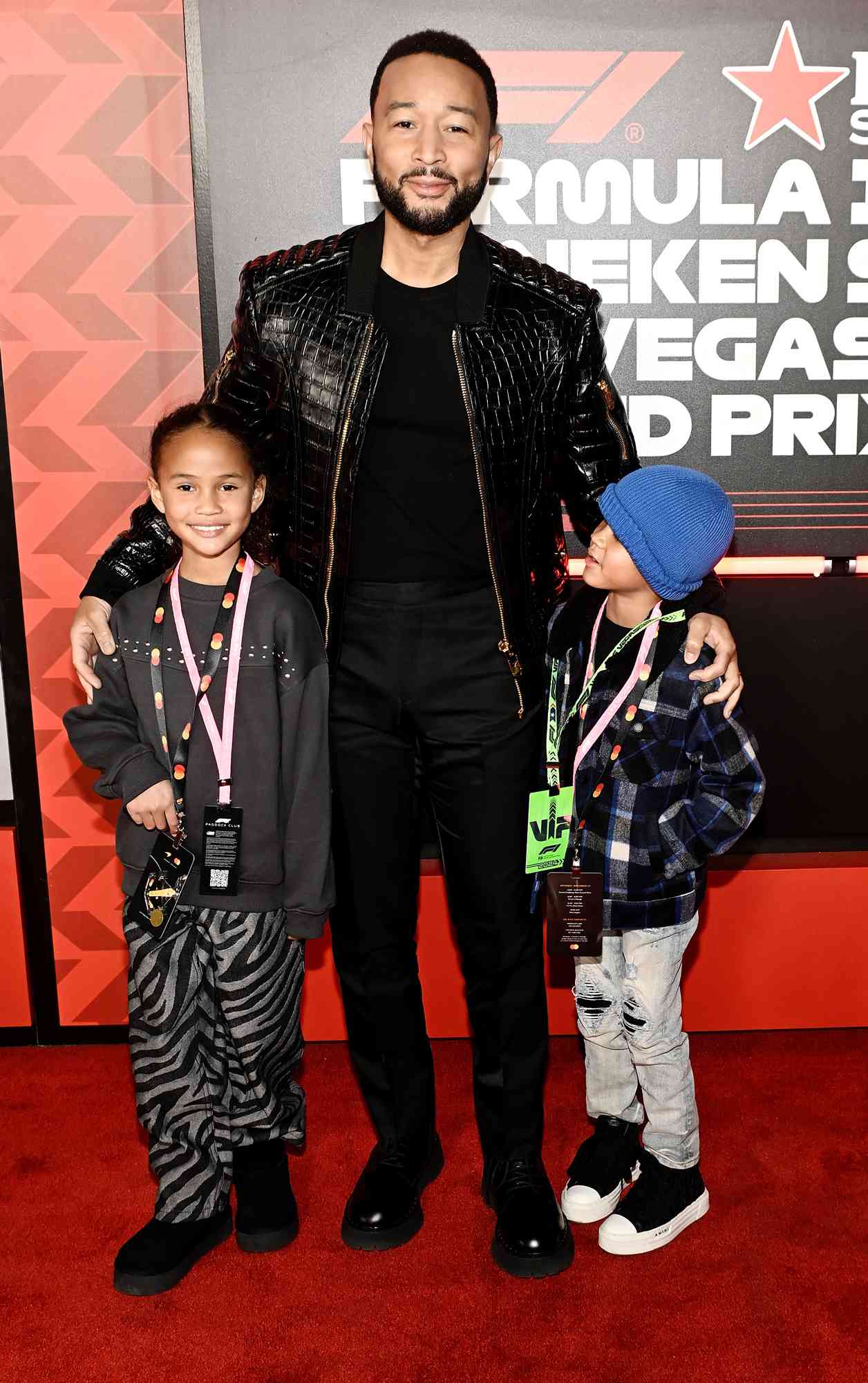 John Legend, with his kids, attends the F1 Grand Prix of Las Vegas on November 23, 2024 in Las Vegas, Nevada.