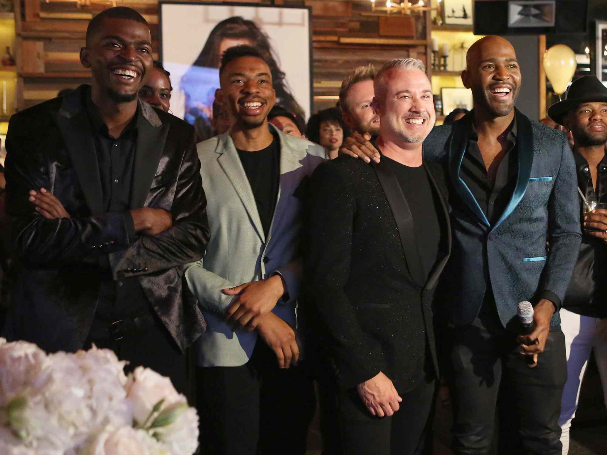 Jason Brown, Christian Brown, Ian Jordan and Karamo Brown at Karamo Brown's engagement party on May 9, 2018 in West Hollywood, California.