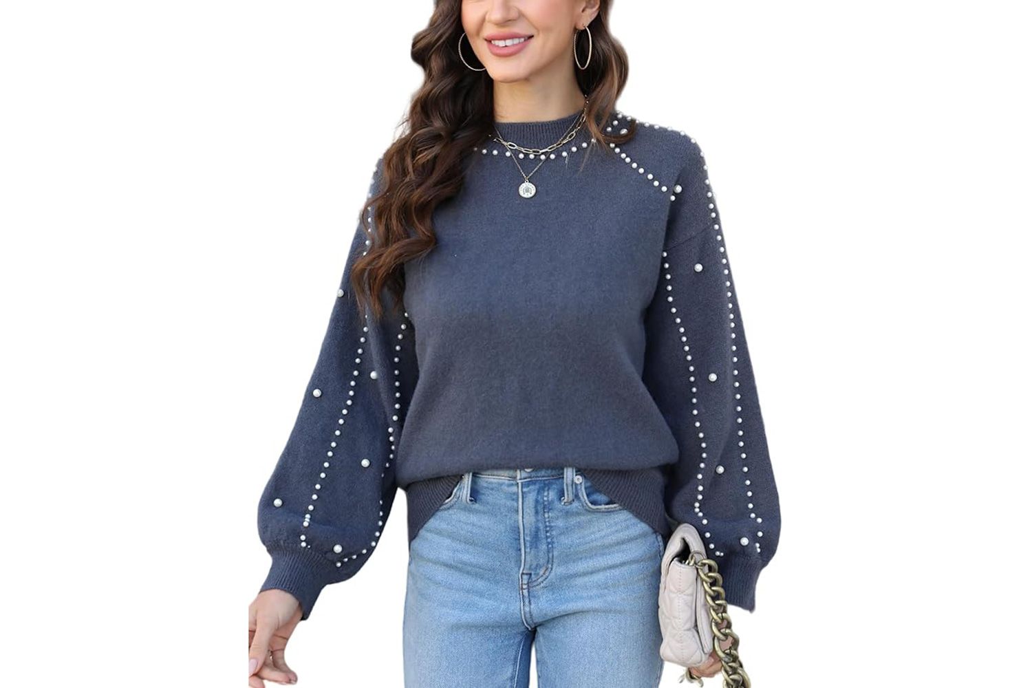 knit sweater with pearls