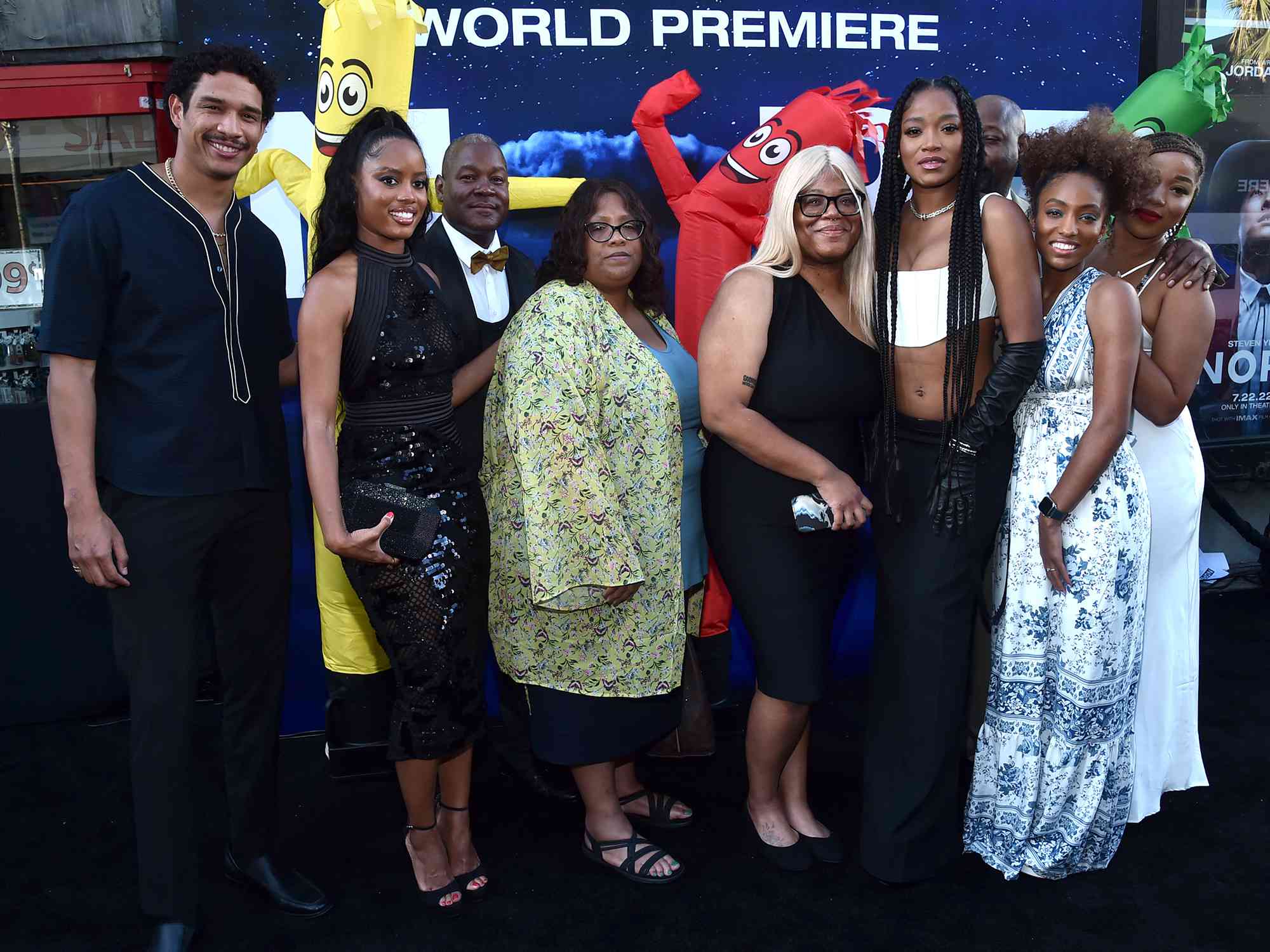 Keke Palmer (3rd from R) and family attend the world premiere of Universal Pictures' "NOPE" in 2022