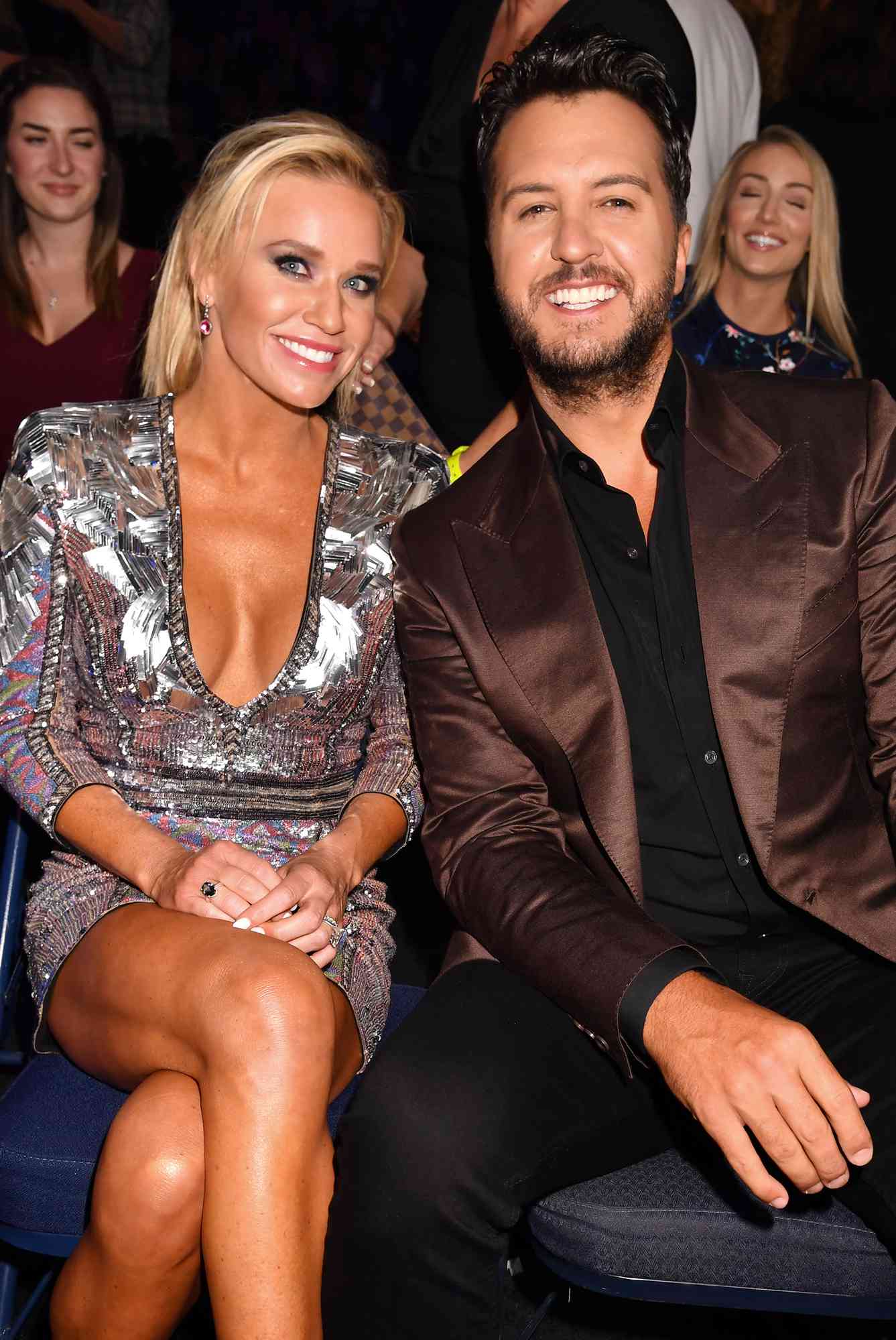 Caroline Boyer and Luke Bryan attend the 2019 CMT Music Awards at Bridgestone Arena on June 05, 2019 in Nashville, Tennessee