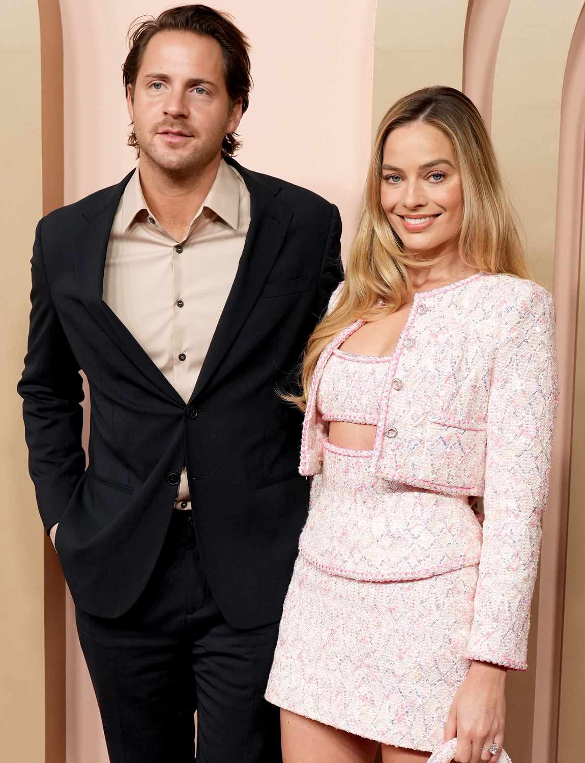 Tom Ackerley and Margot Robbie attend the 96th Oscars Nominees Luncheon at The Beverly Hilton on February 12, 2024 in Beverly Hills, California.