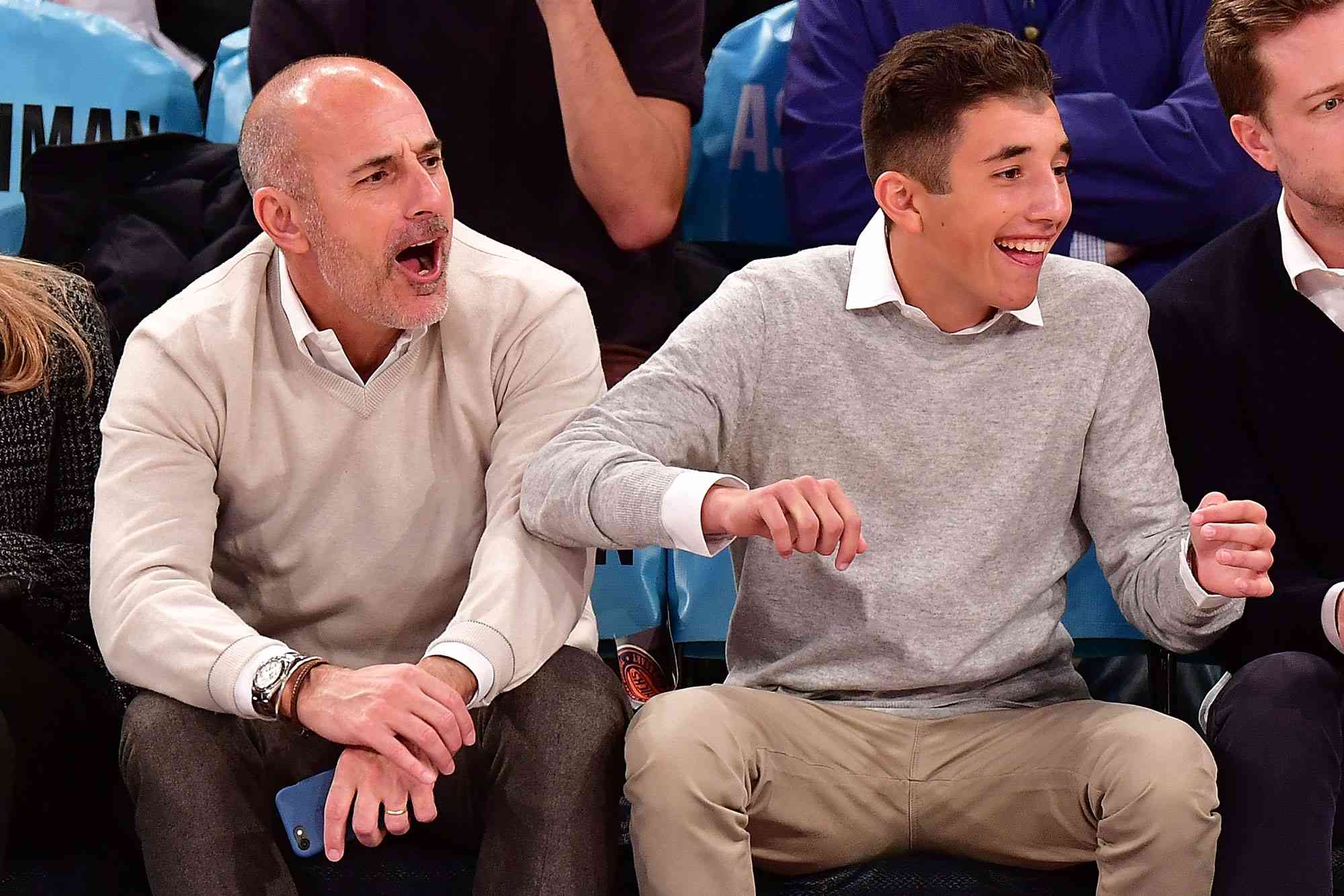 Matt Lauer and Jack Lauer attend Orlando Magic vs. New York Knicks game at Madison Square Garden on January 2, 2017 in New York City.