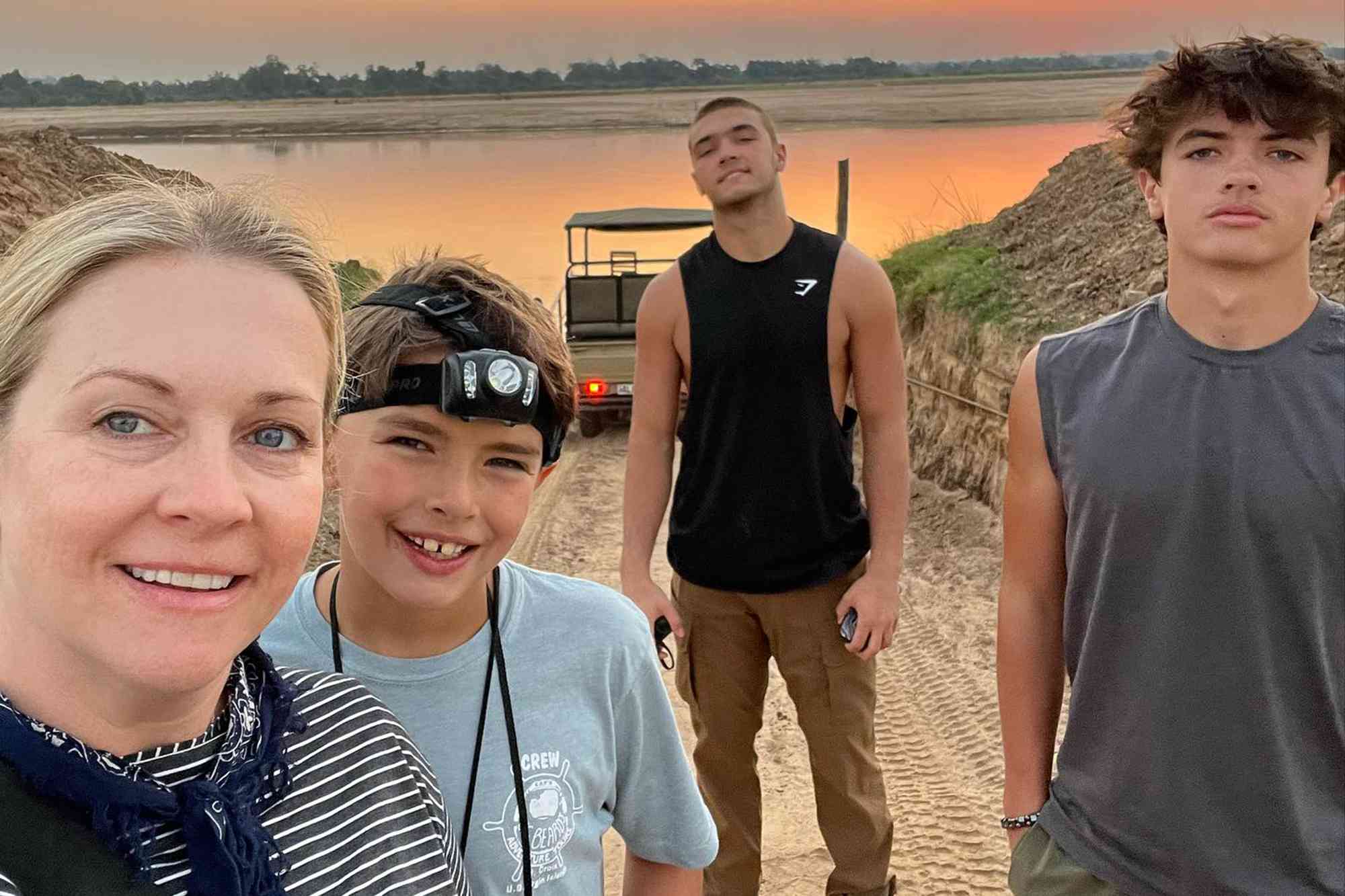 Melissa Joan Hart and her kids Mason, Braydon,a nd Tucker in Zambia in 2023. 