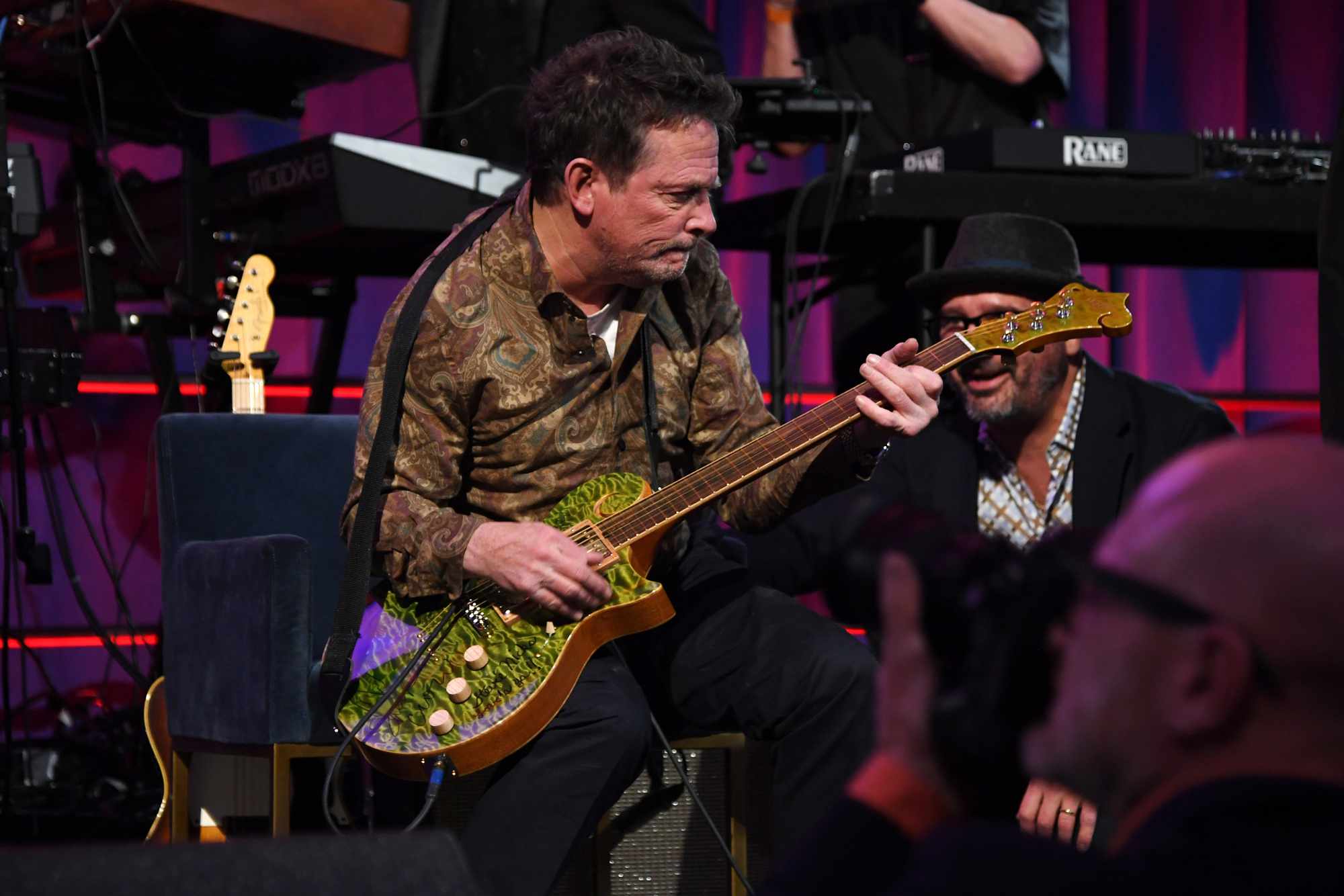 Michael J. Fox performs onstage at A Funny Thing Happened On The Way To Cure Parkinson's at Casa Cipriani on November 16, 2024 in New York City. (