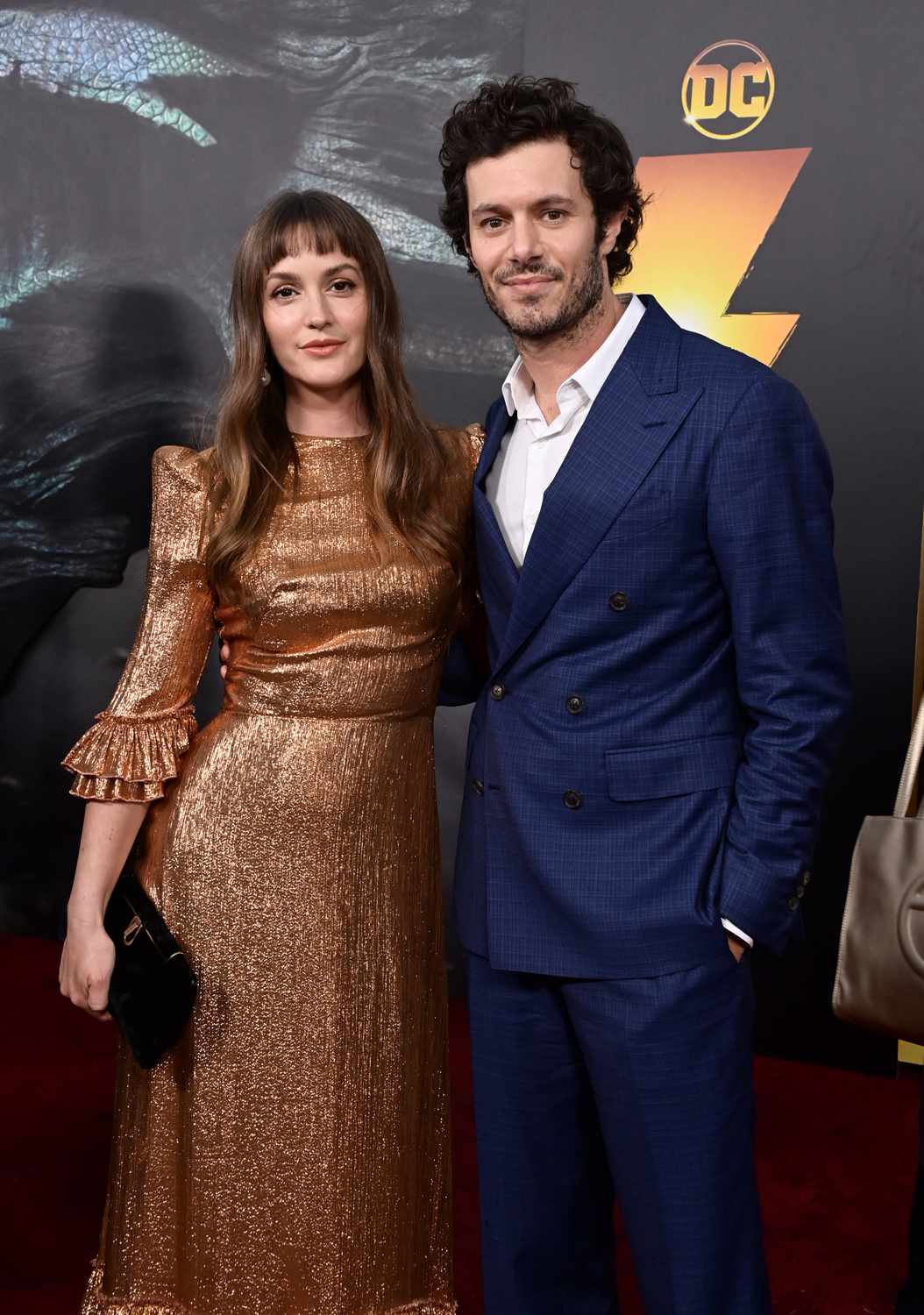 Leighton Meester and Adam Brody attend the Los Angeles premiere of Warner Bros.' "Shazam! Fury Of The Gods" at Regency Village Theatre on March 14, 2023 in Los Angeles, California