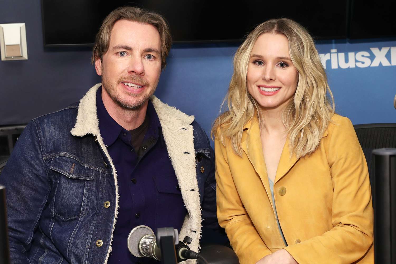 Actors Dax Shepard and Kristen Bell visit the SiriusXM Studios on February 25, 2019 in New York City