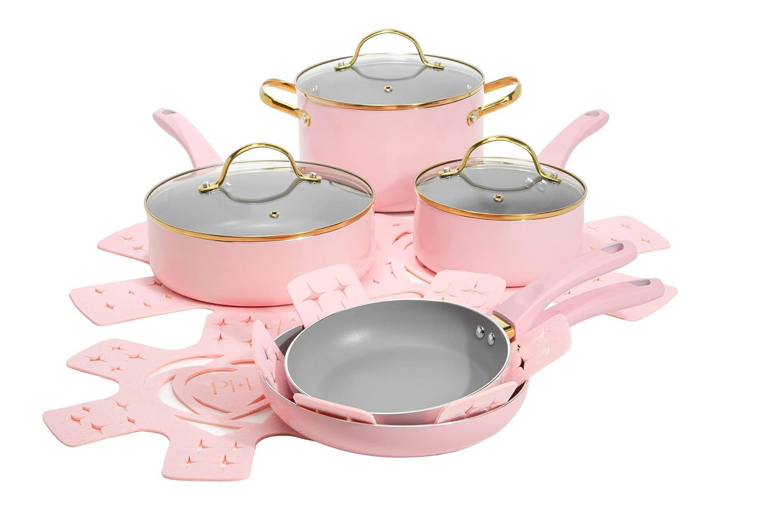 Paris Hilton Epic Nonstick Pots and Pans Set, Multi-layer Nonstick Coating, Tempered Glass Lids