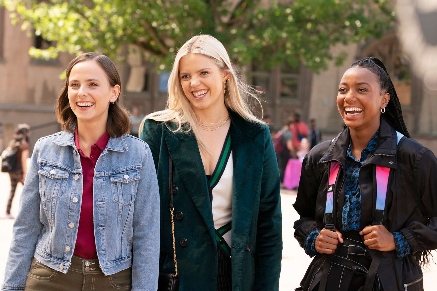 Pauline Chalamet as Kimberly, Reneé Rapp as Leighton Murray and Alyah Chanelle Scott as Whitney in Season 2 Episode 8 of 'The Sex Life of College Girls'.