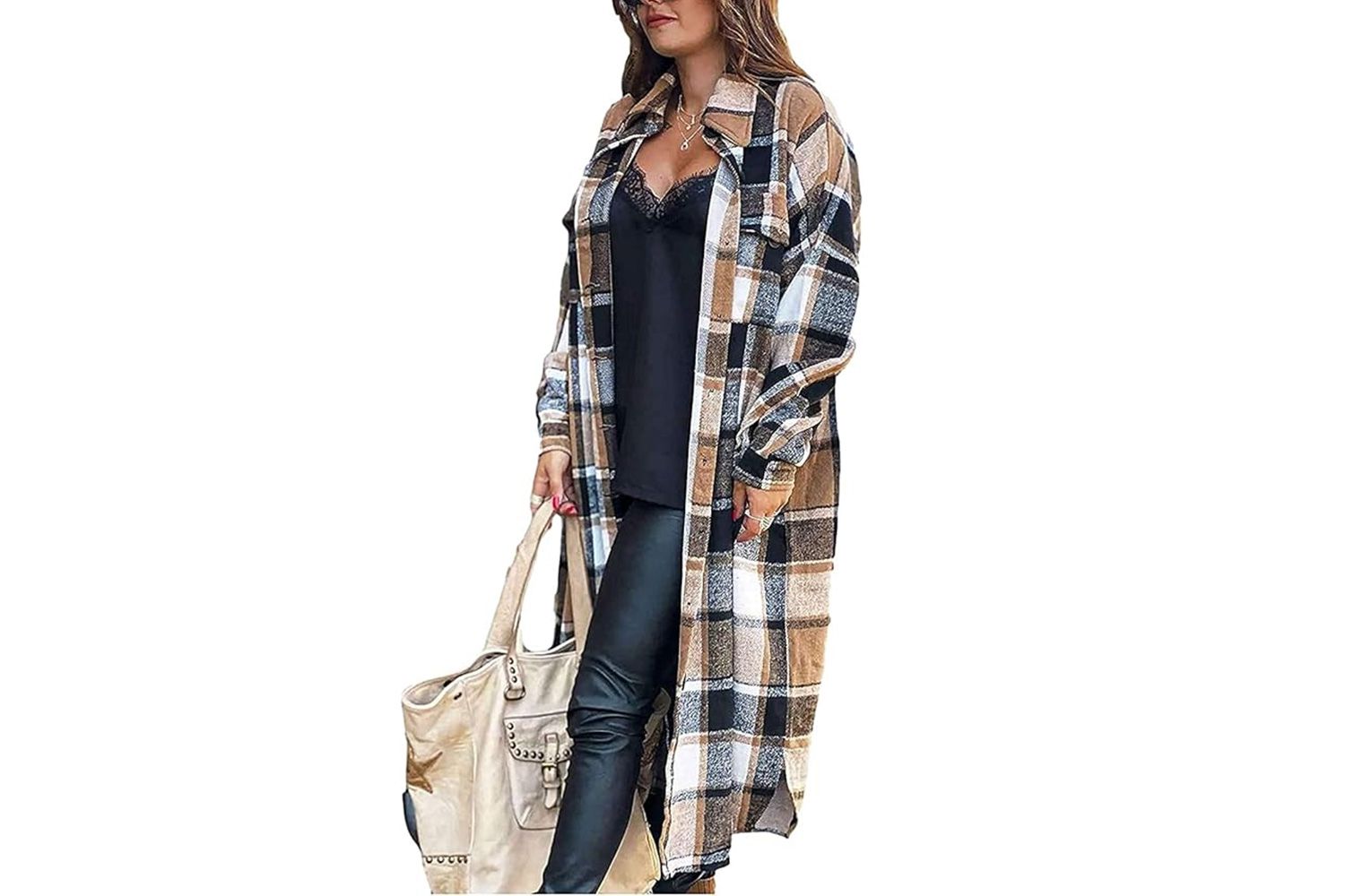 Amazon Peaceglad Women's Lounge Lapel Button Up Long Sleeve Plaid Long Shirt Jacket