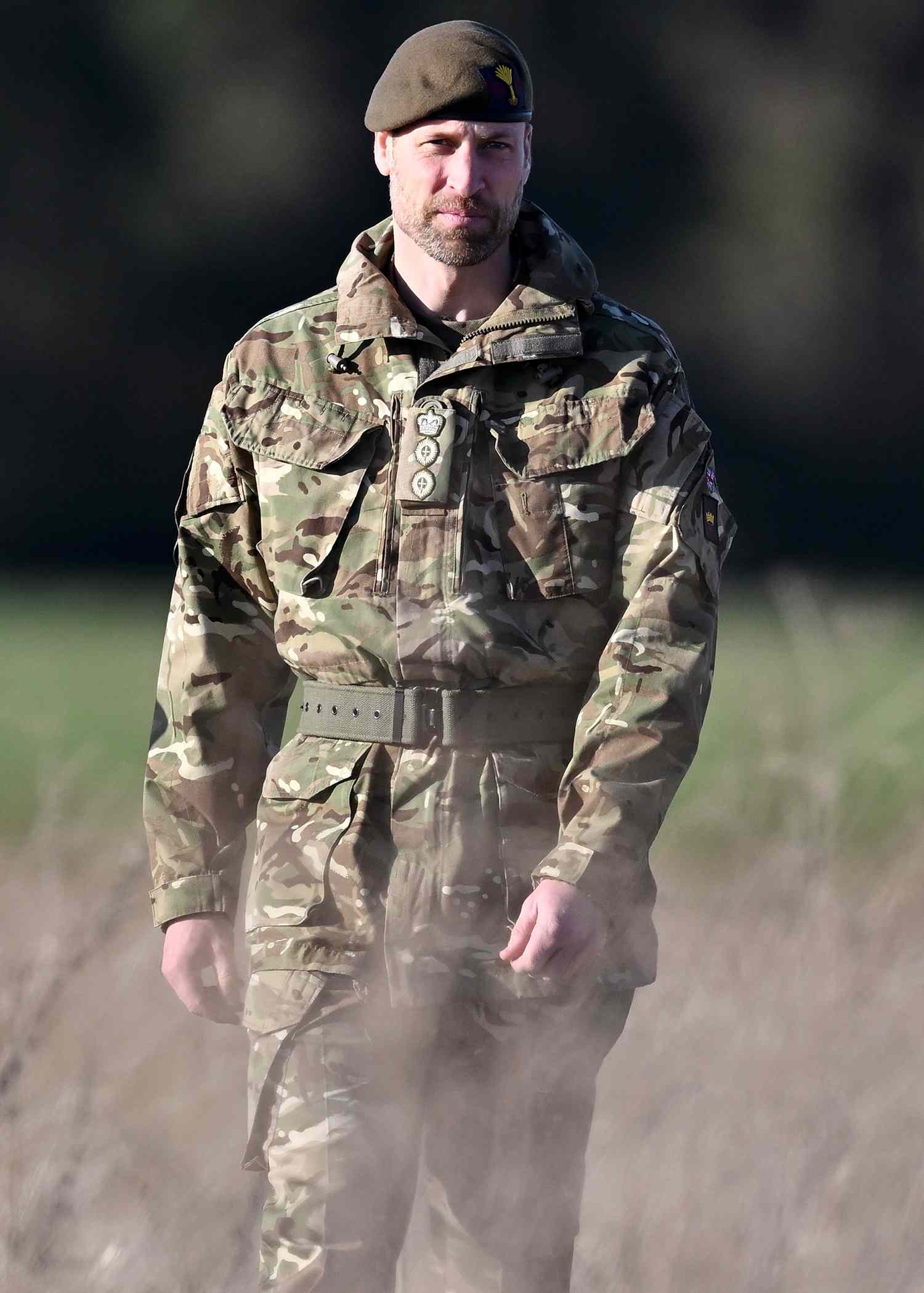 Prince William, The Prince of Wales and Colonel of the Welsh Guards, visits the 1st Battalion Welsh Guards at Salisbury Plain on November 26, 2024 in Wiltshire