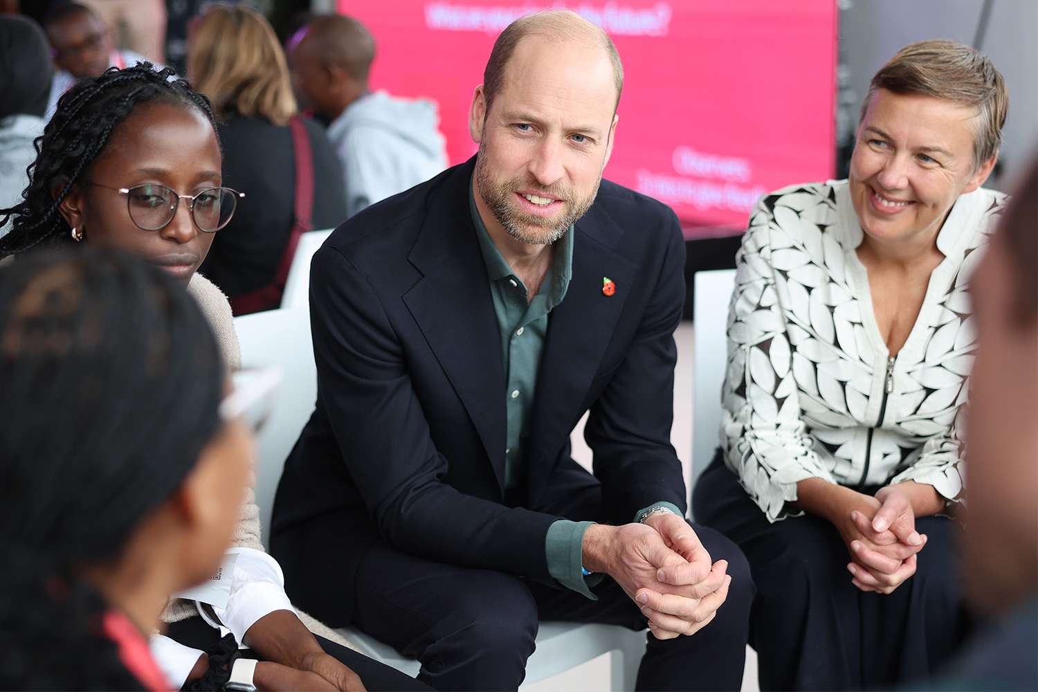 Prince William, Prince of Wales and Earthshot CEO Hannah Jones talk to young people at the Earthshot Prize Climate Leaders Youth Programme on November 04, 2024 in Cape Town, South Africa.