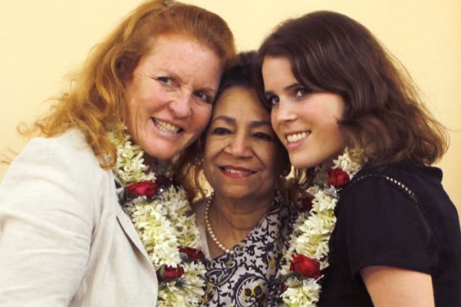 Sarah Ferguson and HRH Princess Eugenie with Aloka Mitra, founder of the Women's Interlink Foundation 