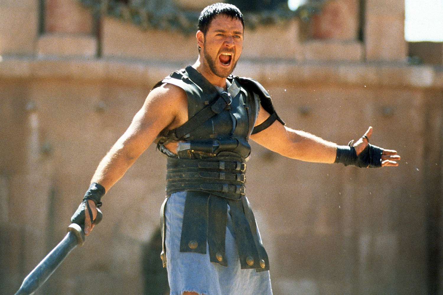 Russell Crowe with sword in a scene from the film 'Gladiator', 2000