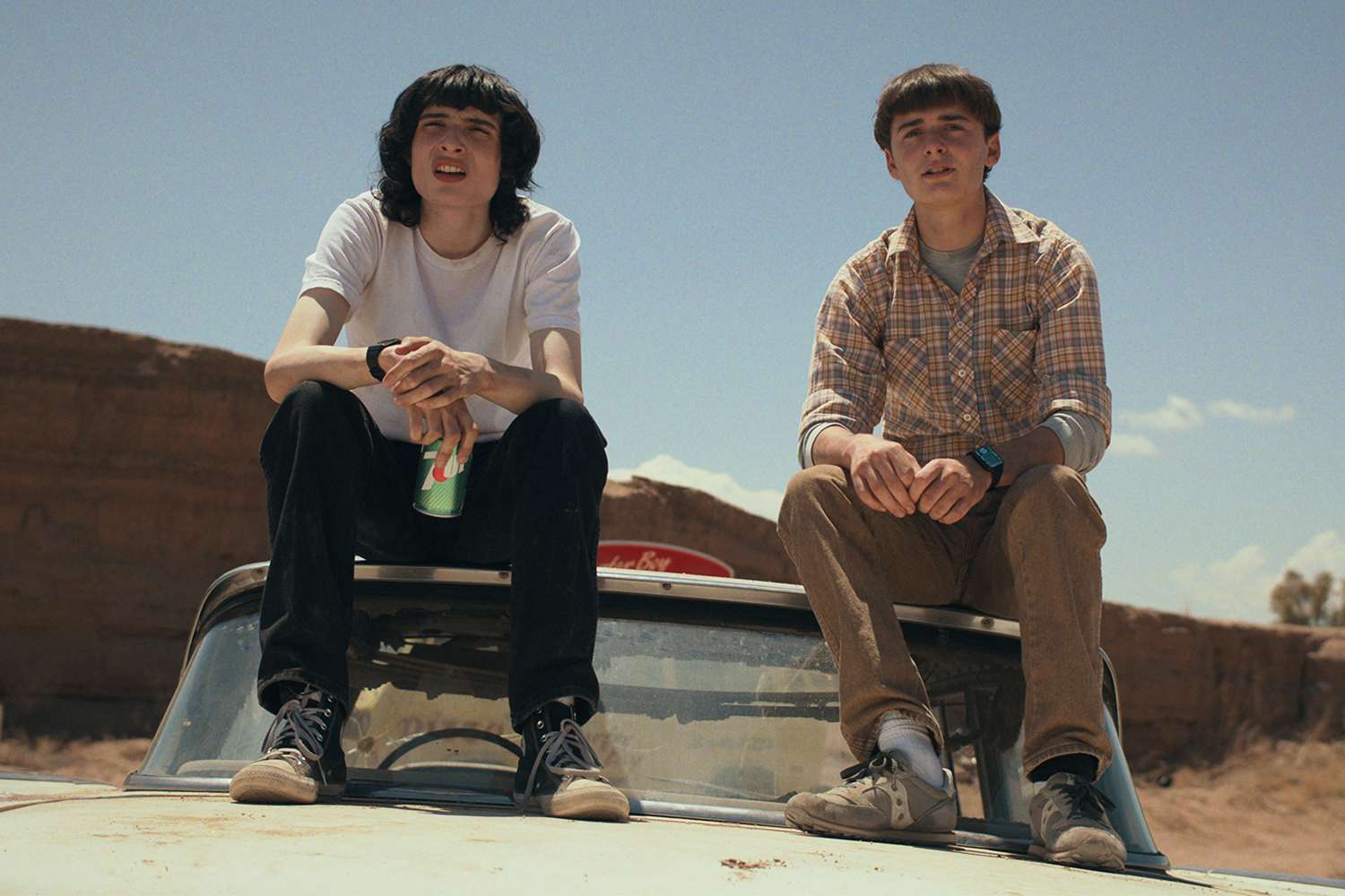 Finn Wolfhard as Mike Wheeler and Noah Schnapp as Will Byers in STRANGER THINGS