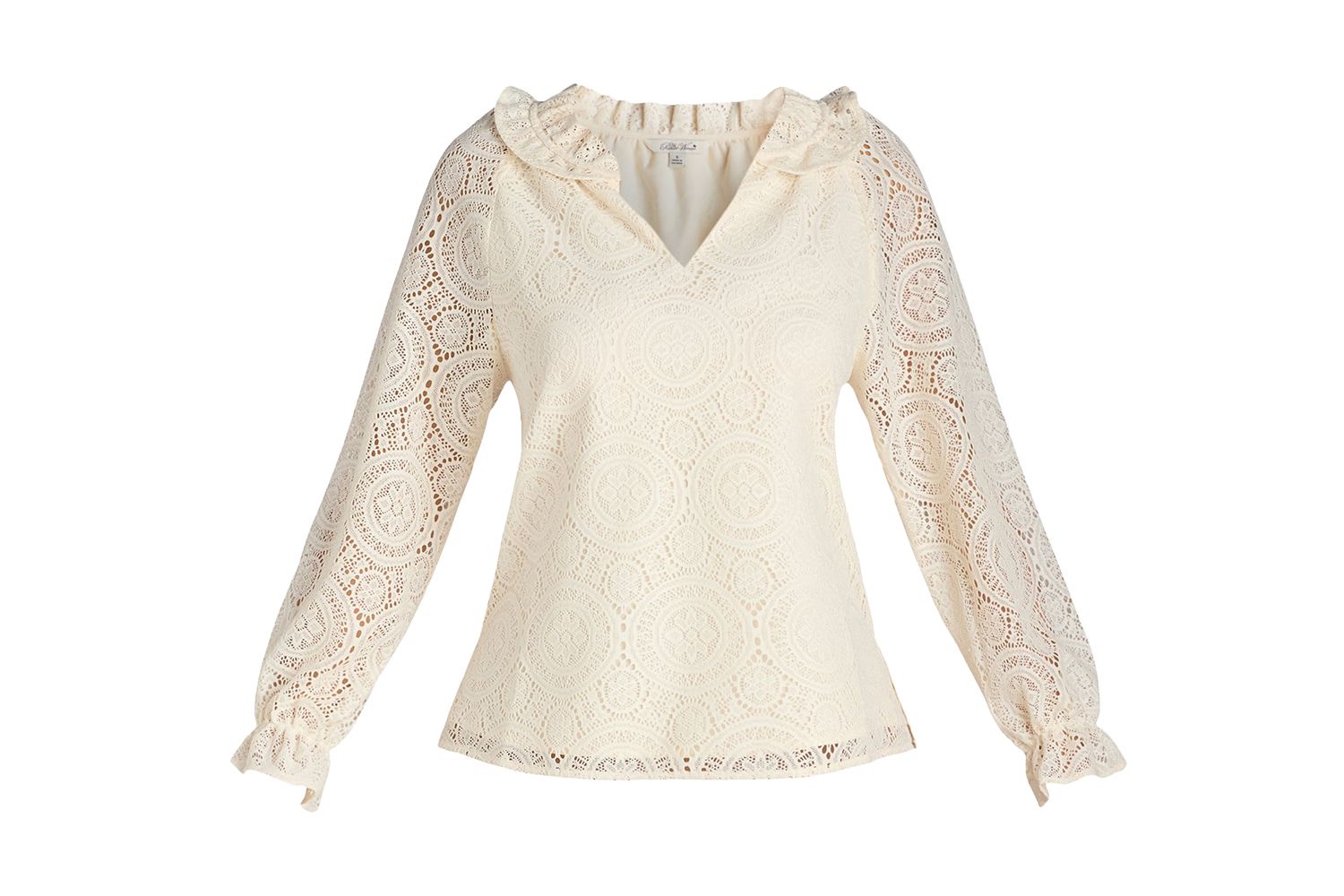 The Pioneer Woman Ruffle Collar Lace Blouse with Long Sleeves, Sizes XS-3X, Women's