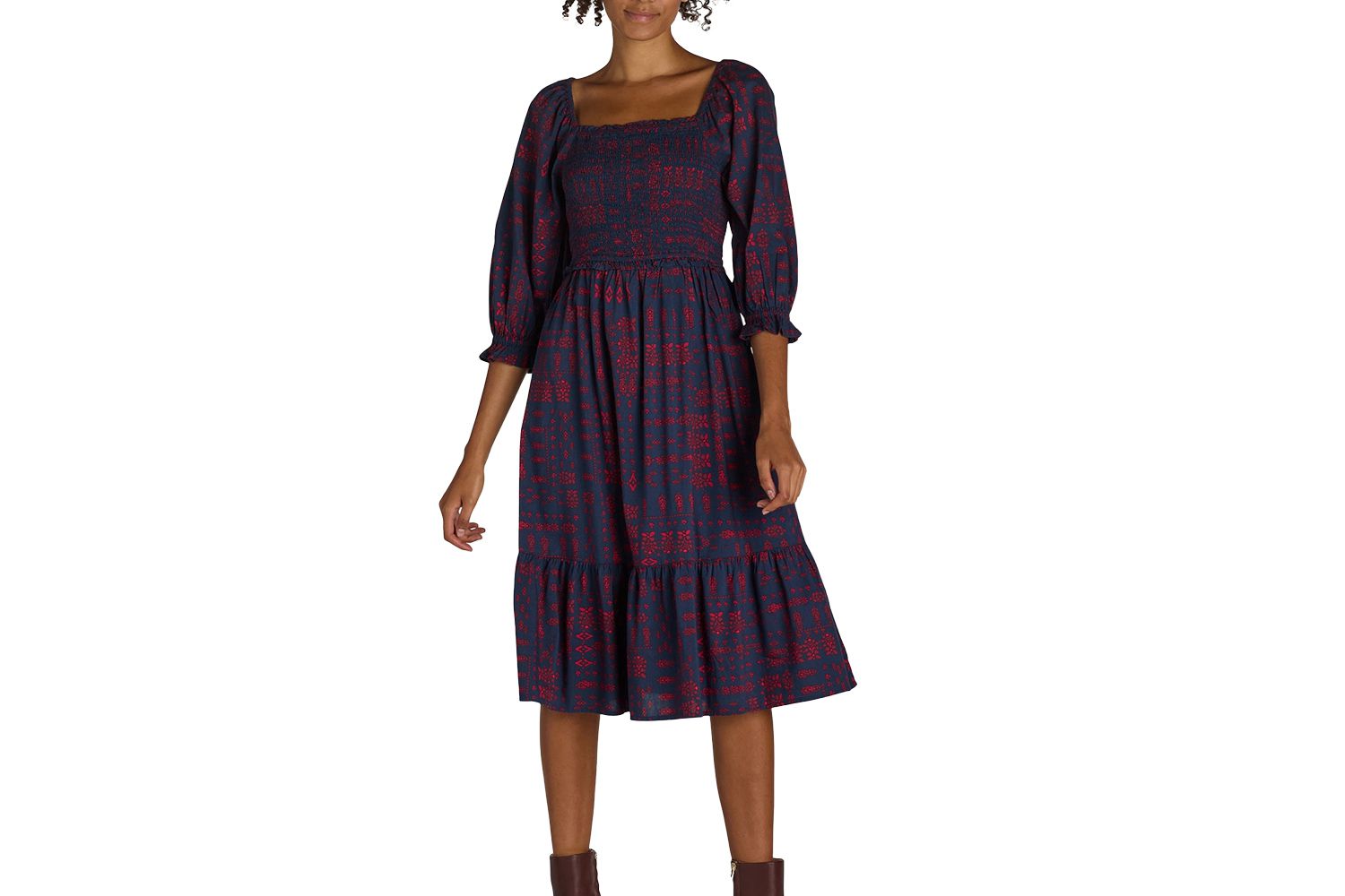 The Pioneer Woman Smocked Bodice Midi Dress, Women’s and Women’s Plus, Sizes XS-3X