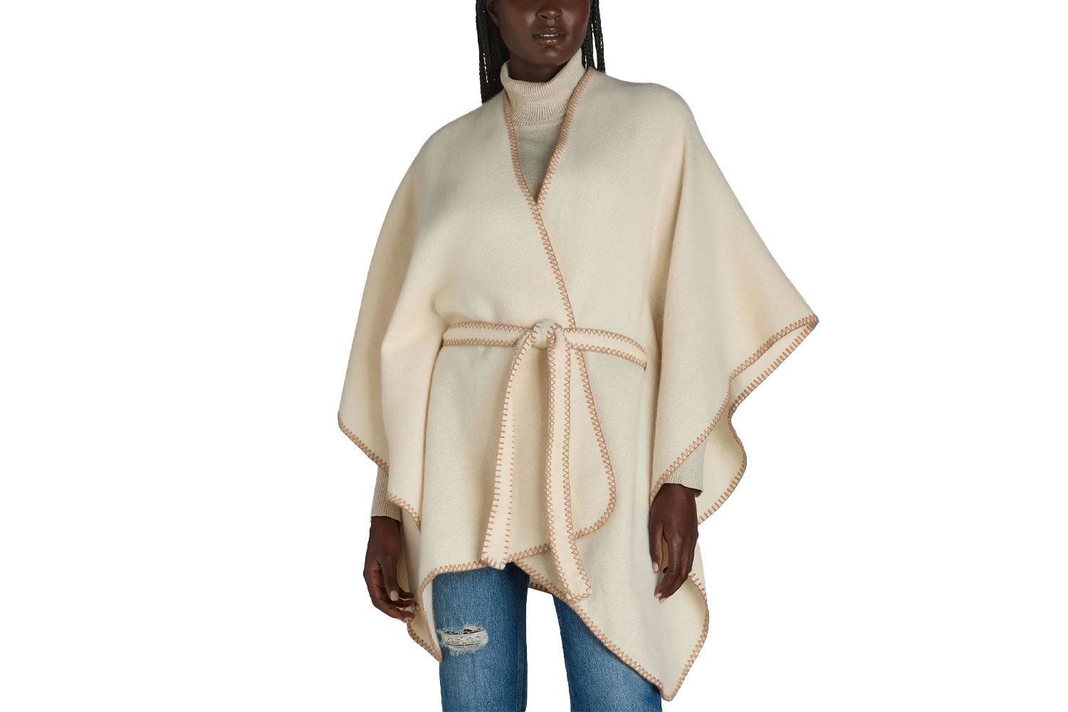 The Pioneer Woman Whipstitch Wrap Ruana with Belt Layering Piece, Buttercream Brownie