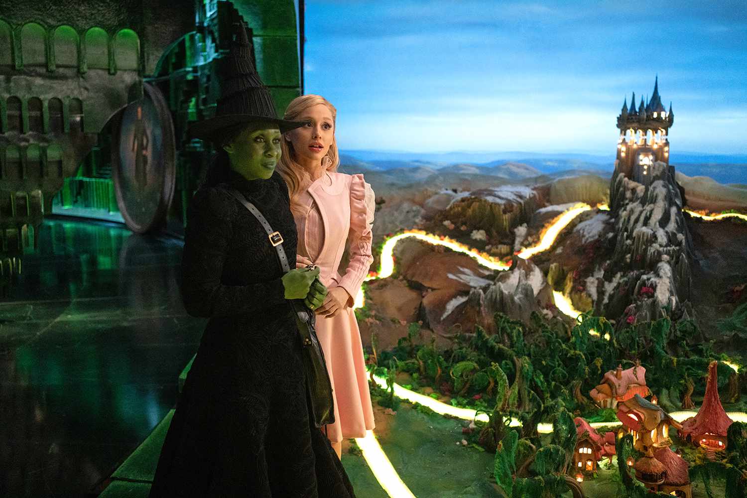 Cynthia Erivo as Elphaba and Ariana Grande as Glinda in WICKED