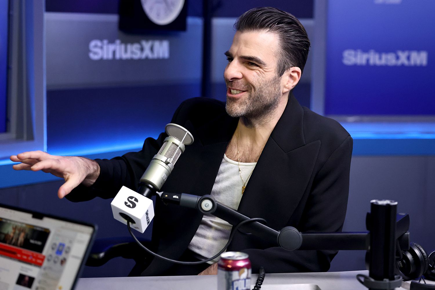 Zachary Quinto visits SiriusXM at SiriusXM Studios on November 04, 2024 in New York City