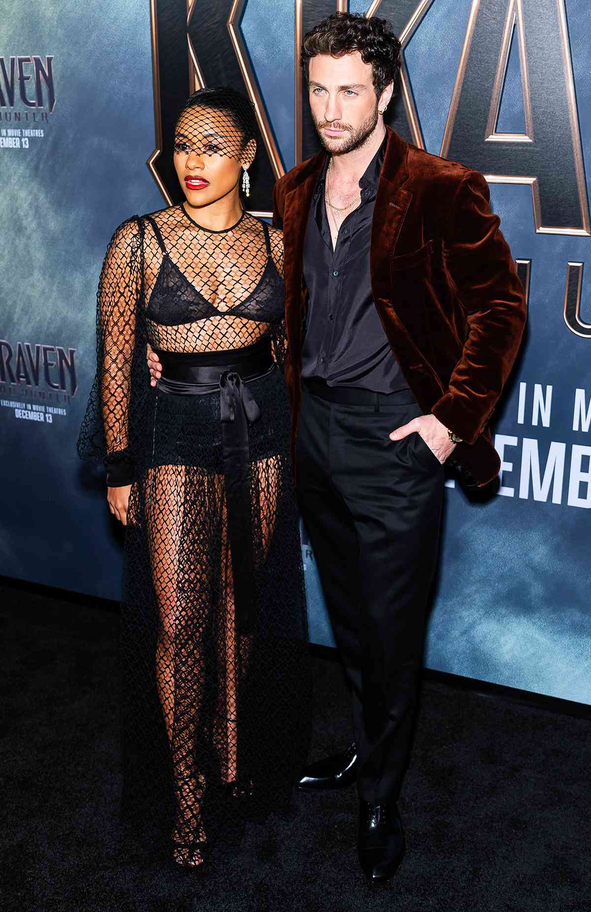 Ariana DeBose (L) and Aaron Taylor-Johnson attend the "Kraven The Hunter" New York Premiere at AMC Lincoln Square Theater on December 10, 2024 in New York City. 