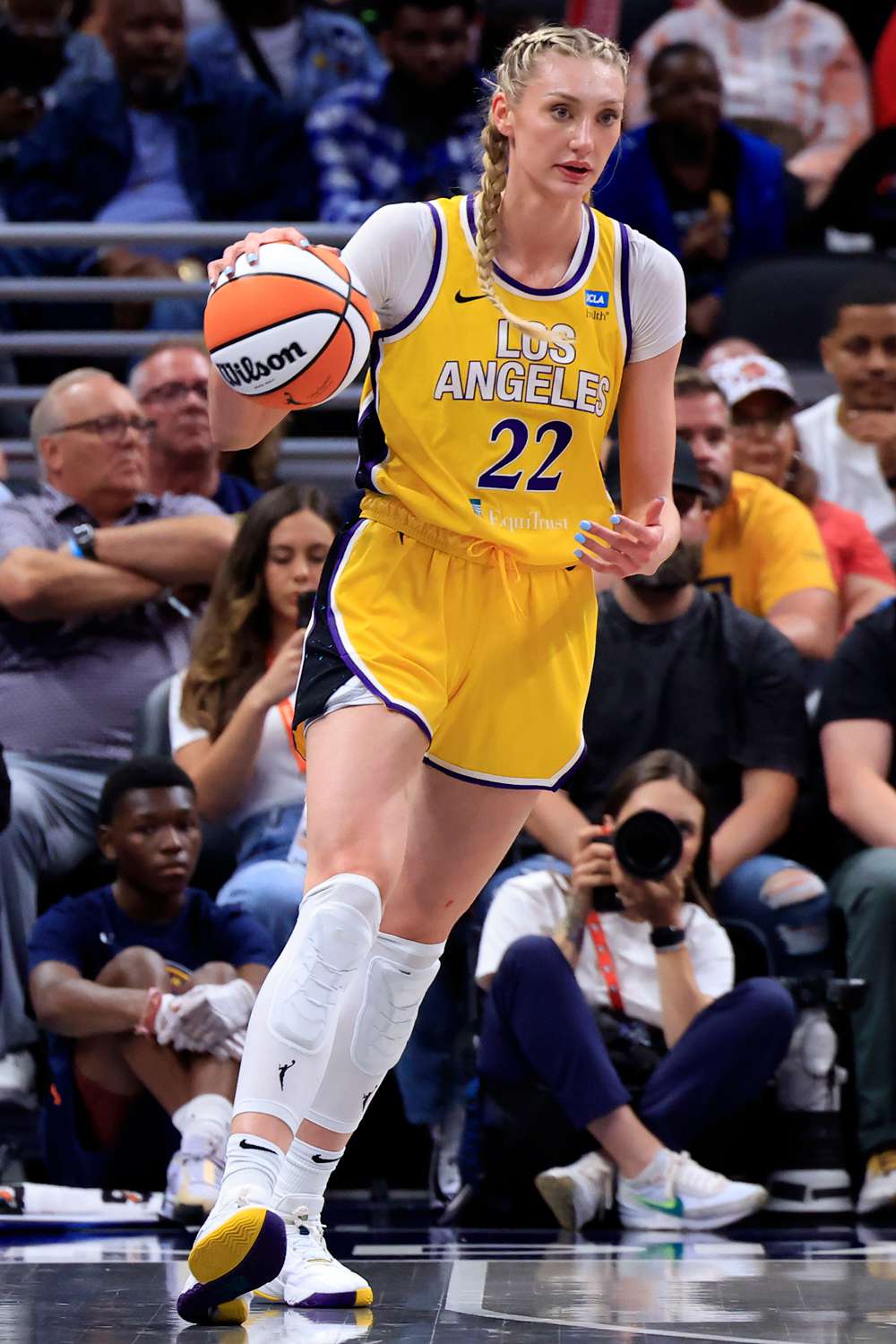 Cameron Brink #22 of the Los Angeles Sparks makes a move against the Indiana Fever at Gainbridge Fieldhouse on May 28, 2024