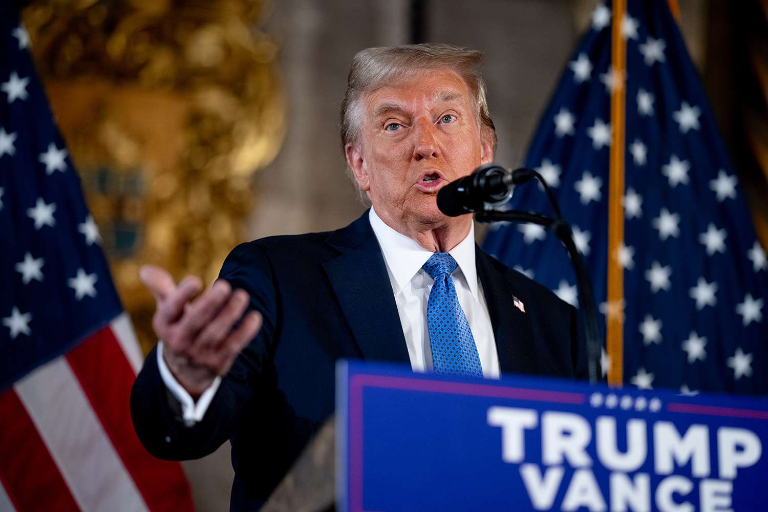 U.S. President-elect Donald Trump speaks at a news conference at Trump's Mar-a-Lago resort