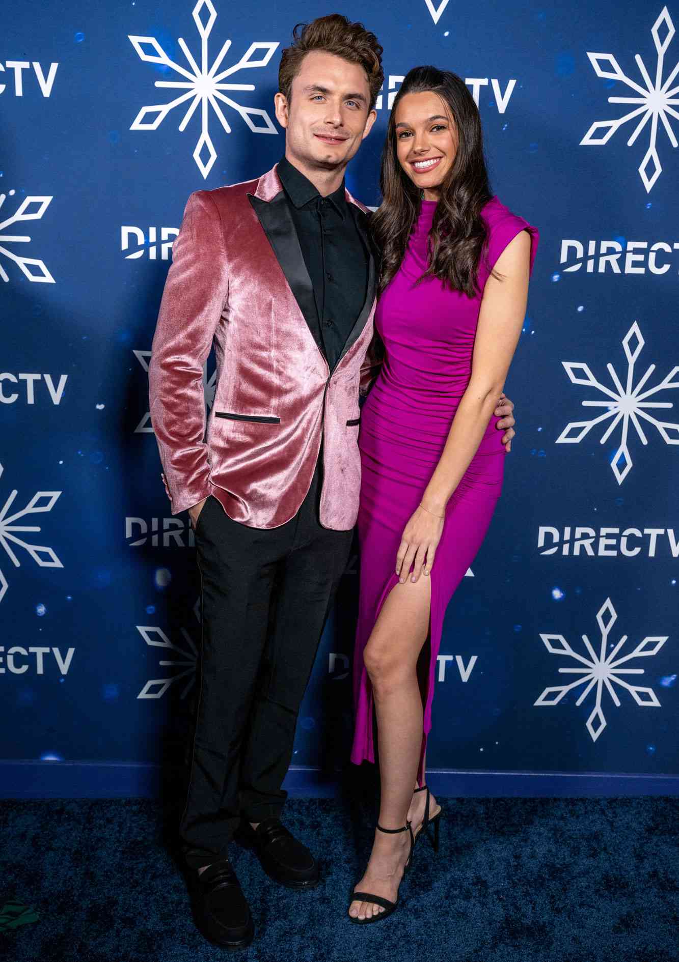 Television personalities James Kennedy (L) and Ally Lewber attend the DIRECTV Celebrates Christmas At Kathy's event at a private residence on November 28, 2023