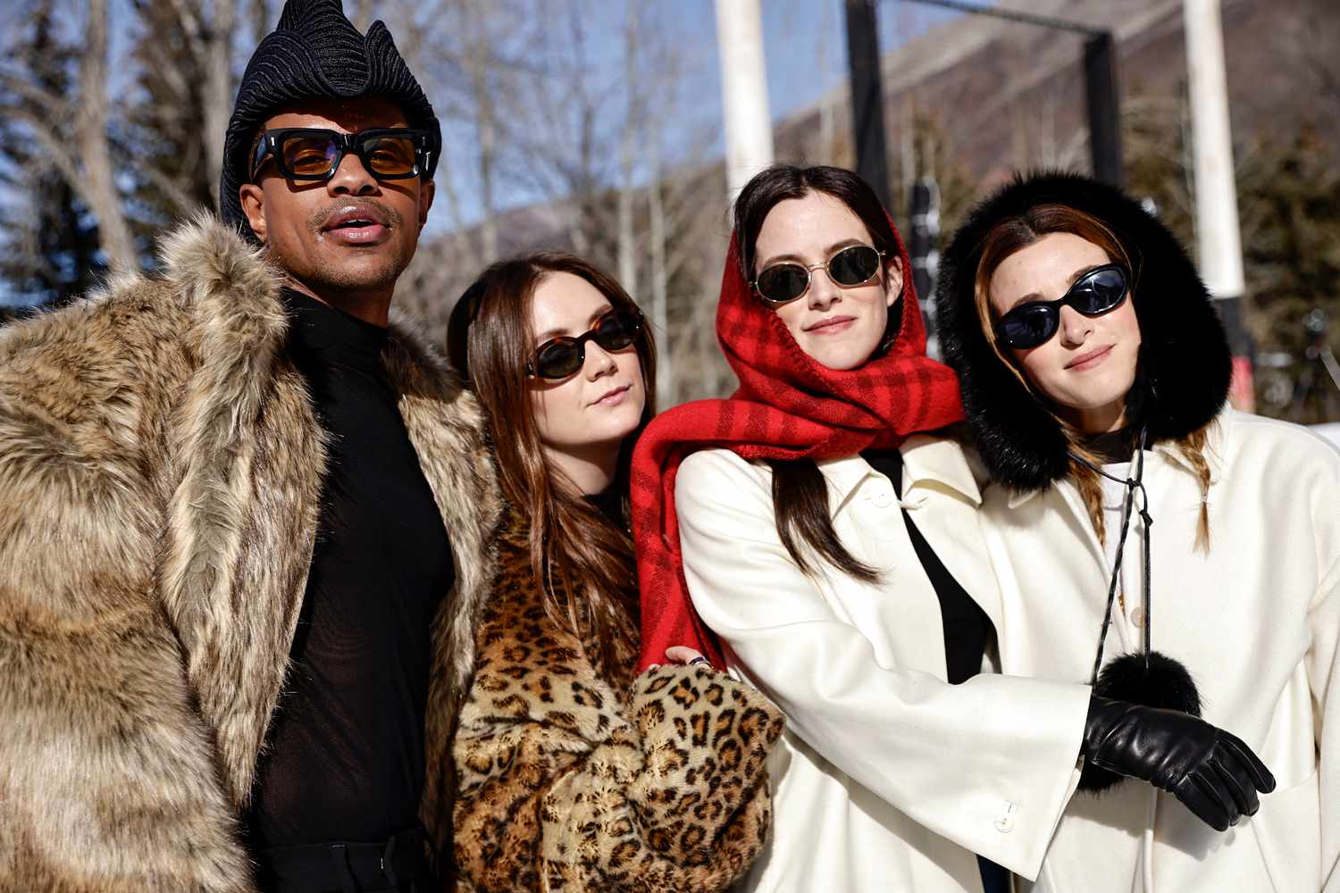 Jeremy Pope, Billie Lourd, Riley Keough, and Jamie Mizrahi attend the St. Regis World Snow Polo 