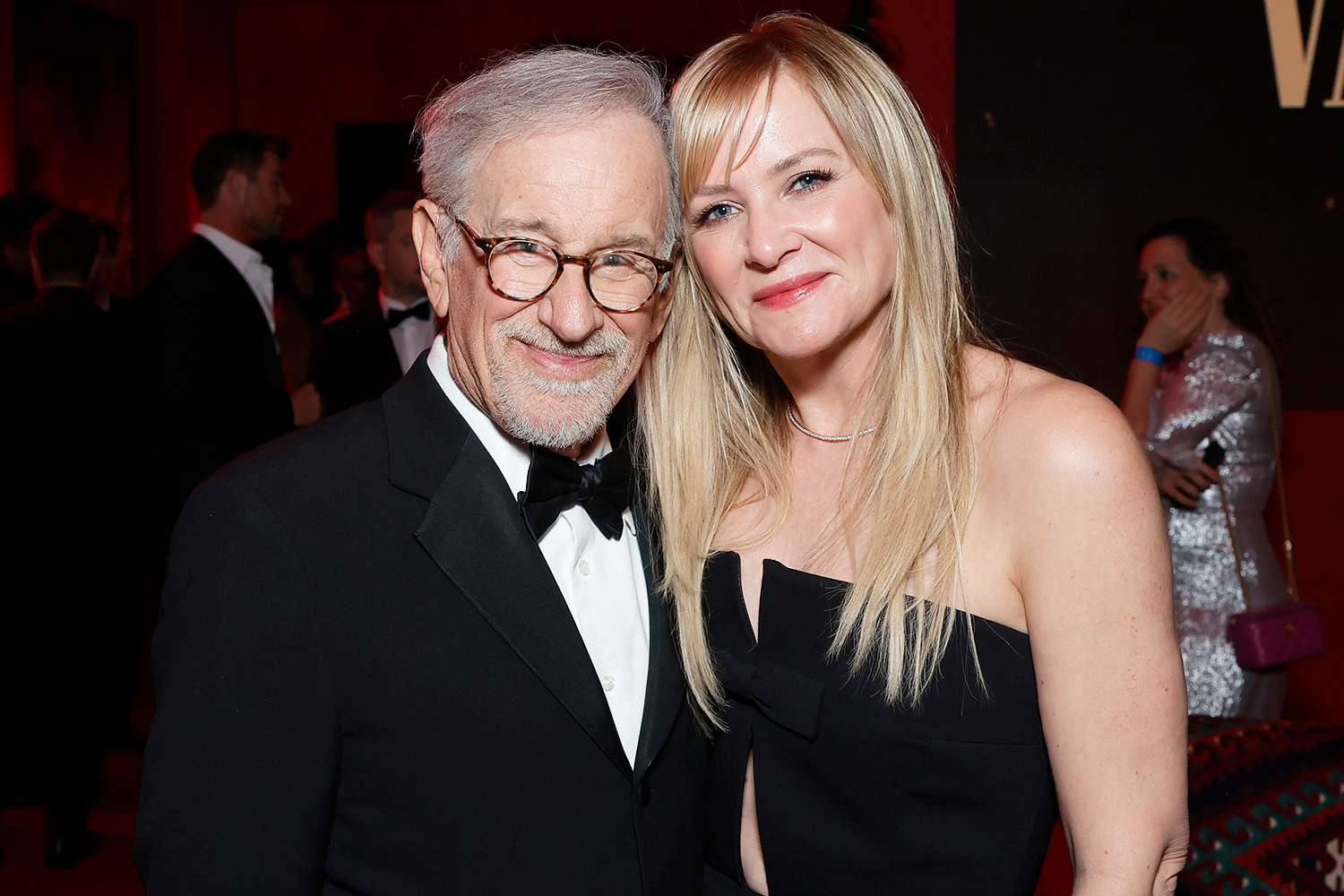 (L-R) Steven Spielberg and Jessica Capshaw attend the 2024 Vanity Fair Oscar Party Hosted By Radhika Jones at Wallis Annenberg Center for the Performing Arts on March 10, 2024 in Beverly Hills, California.