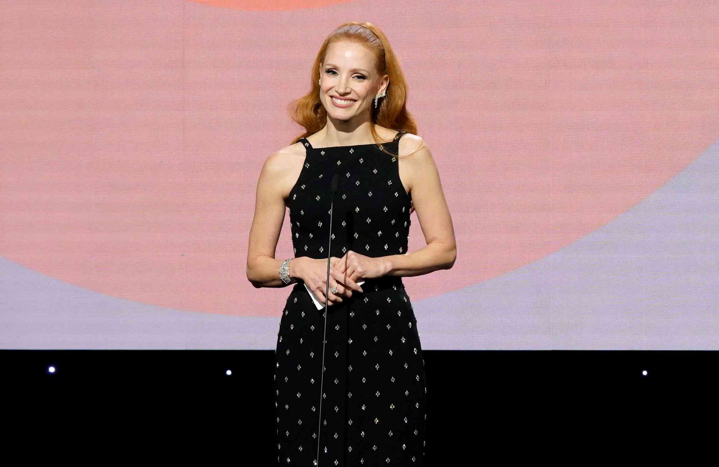 Jessica Chastain, recipient of the American Cinematheque Award speaks onstage during the 38th Annual American Cinematheque Awards at The Beverly Hilton on December 06, 2024 in Beverly Hills, California.