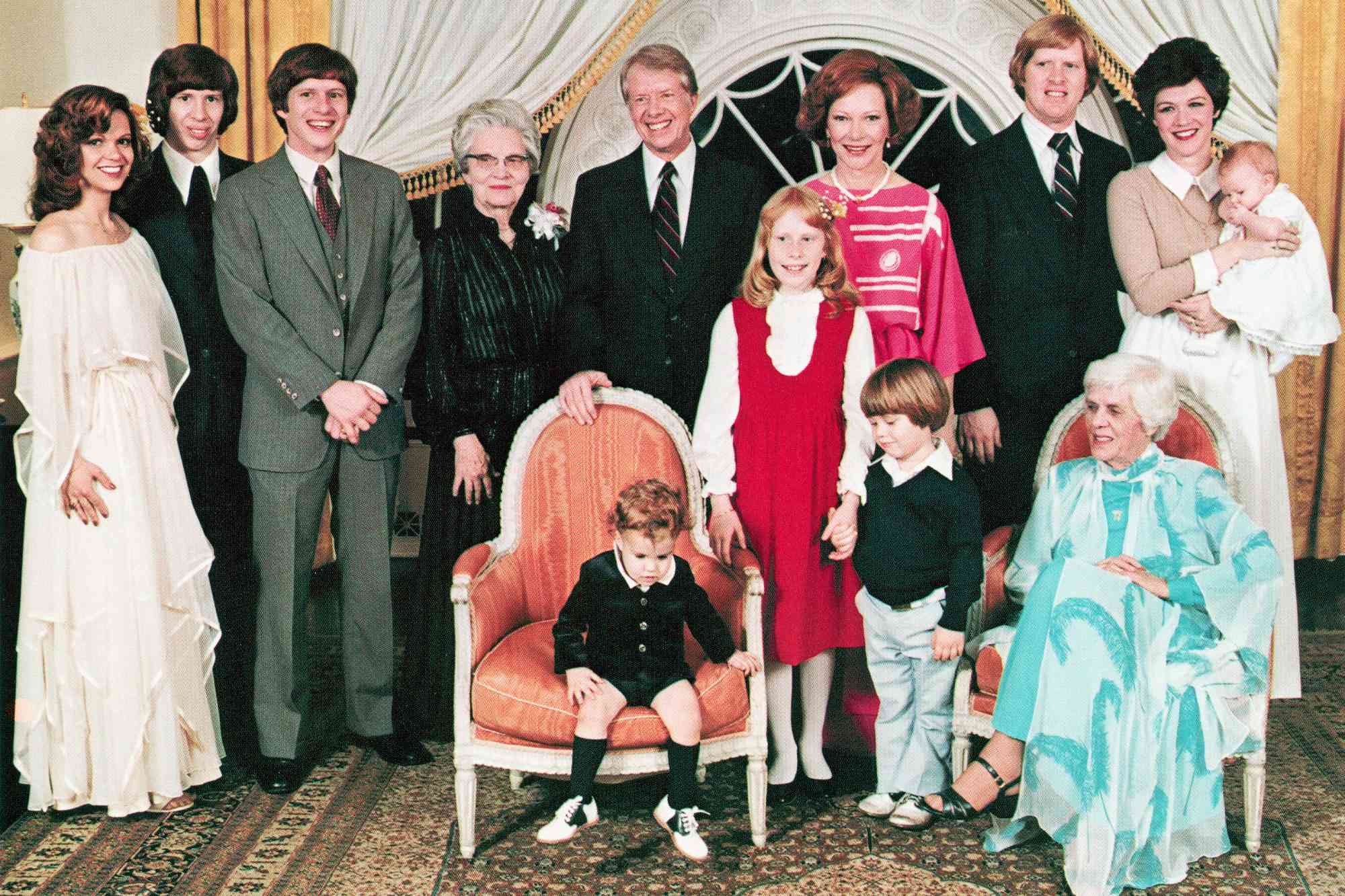 A portrait of President Jimmy Carter and his extended family. 1977-1980. | Location: indoors. (Photo by © CORBIS/Corbis via Getty Images)