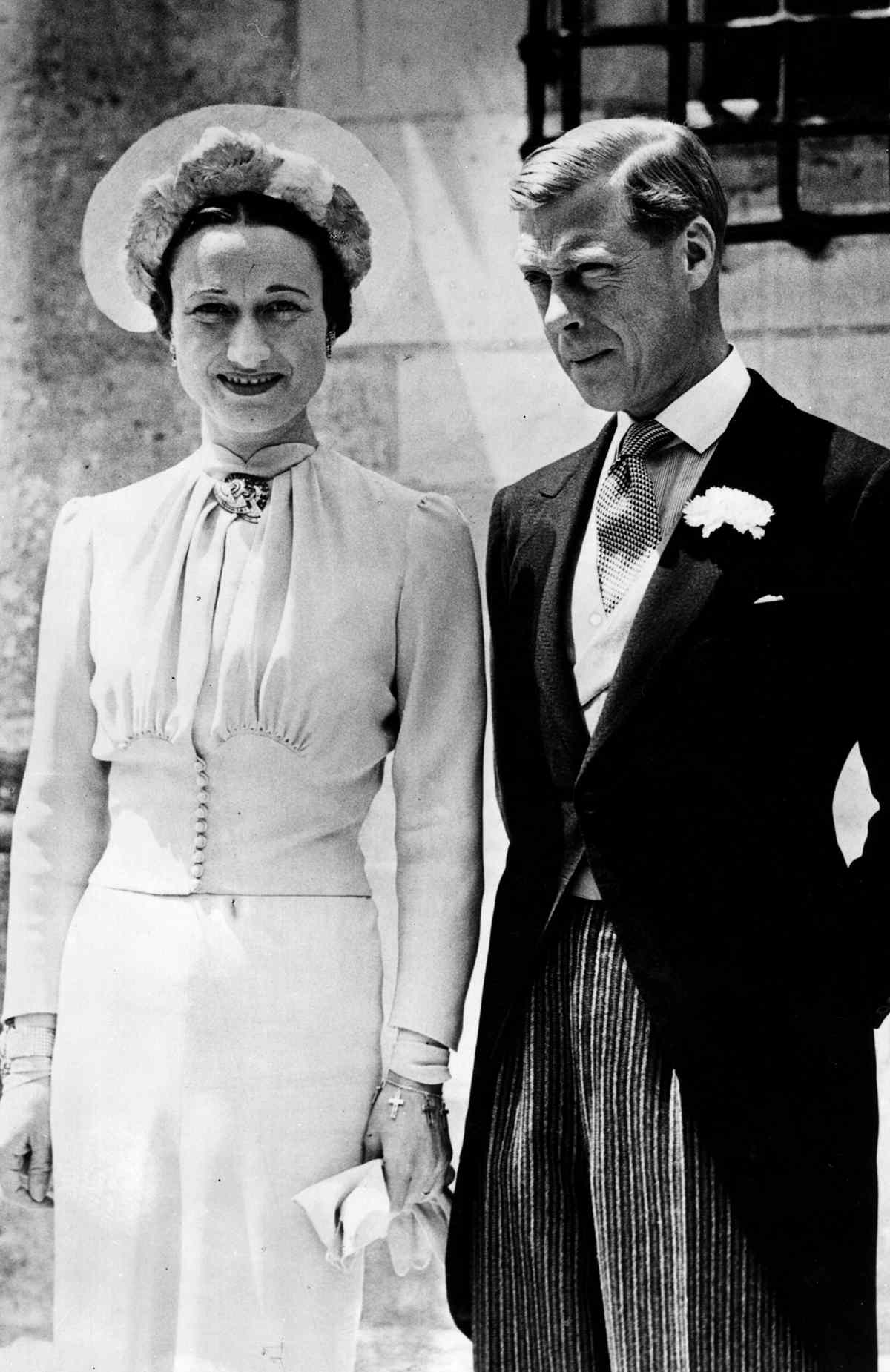 The Duke of Windsor (1894 - 1972), formerly Edward VIII King of Great Britain and the Duchess of Windsor (aka Wallis Simpson, 1896 - 1986 ) on their wedding day at the Chateau de Conde, near Tours, France. Edward abdicated on 10 December 1936 to marry Mrs Simpson